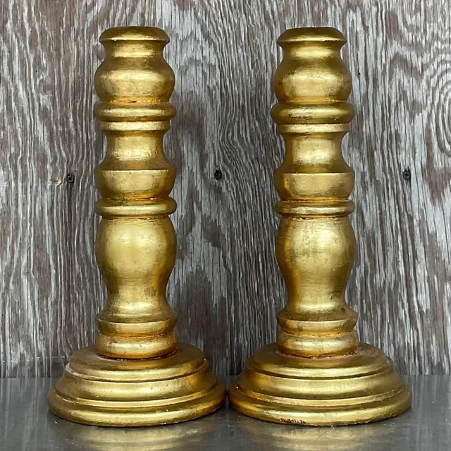 Vintage Gilt Turned Wood Candlesticks- a Pair — additional photo 4