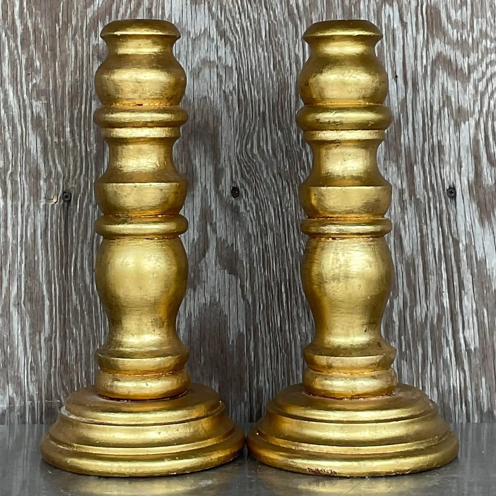 Vintage Gilt Turned Wood Candlesticks- a Pair — additional photo 5