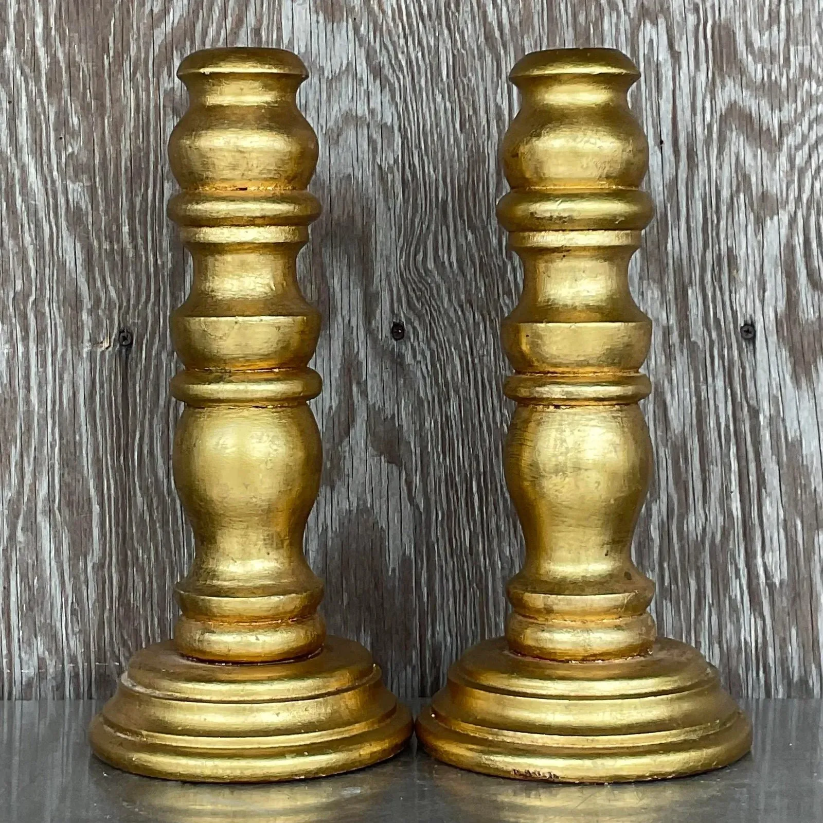 Vintage Gilt Turned Wood Candlesticks- a Pair — additional photo 6