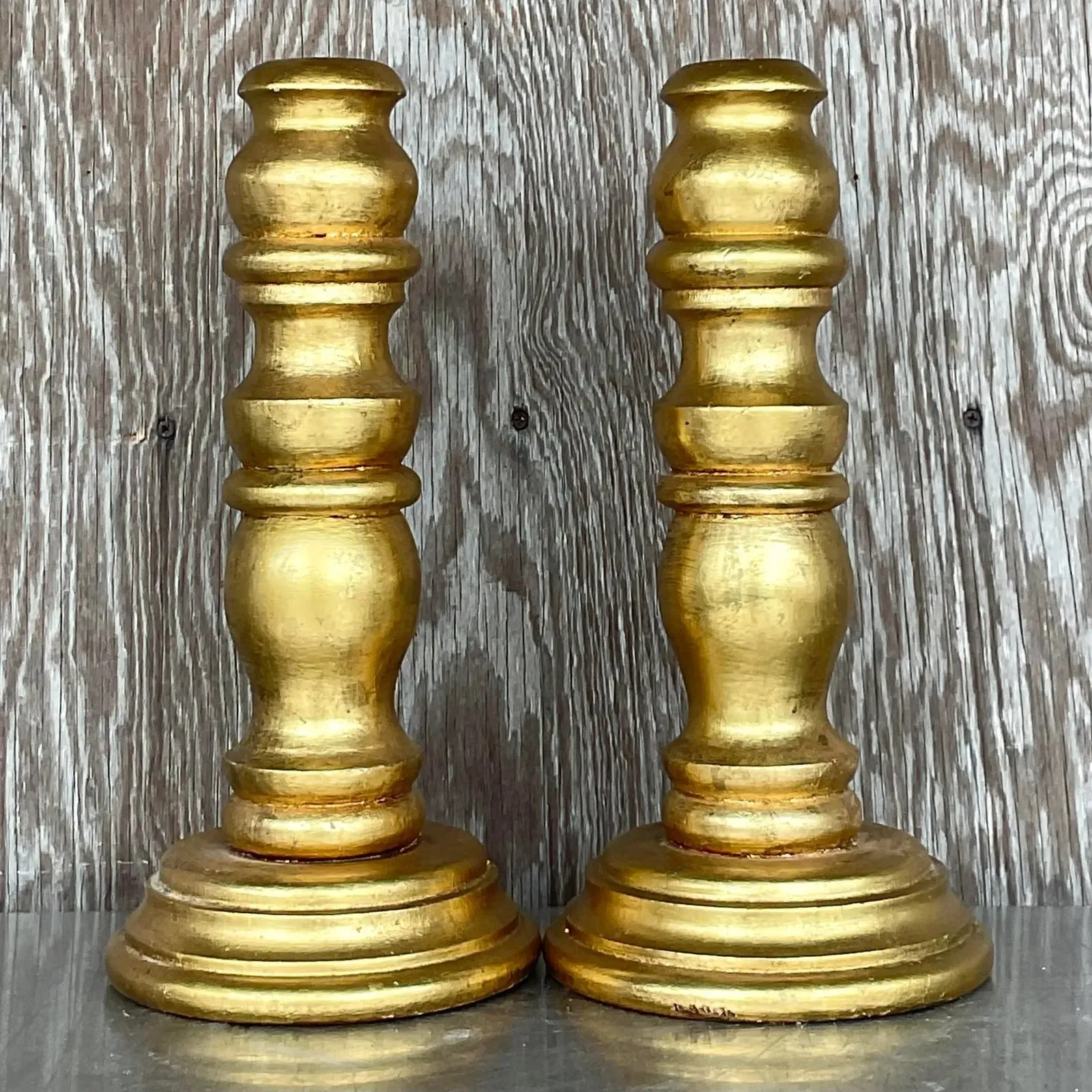 Vintage Gilt Turned Wood Candlesticks- a Pair — additional photo 7