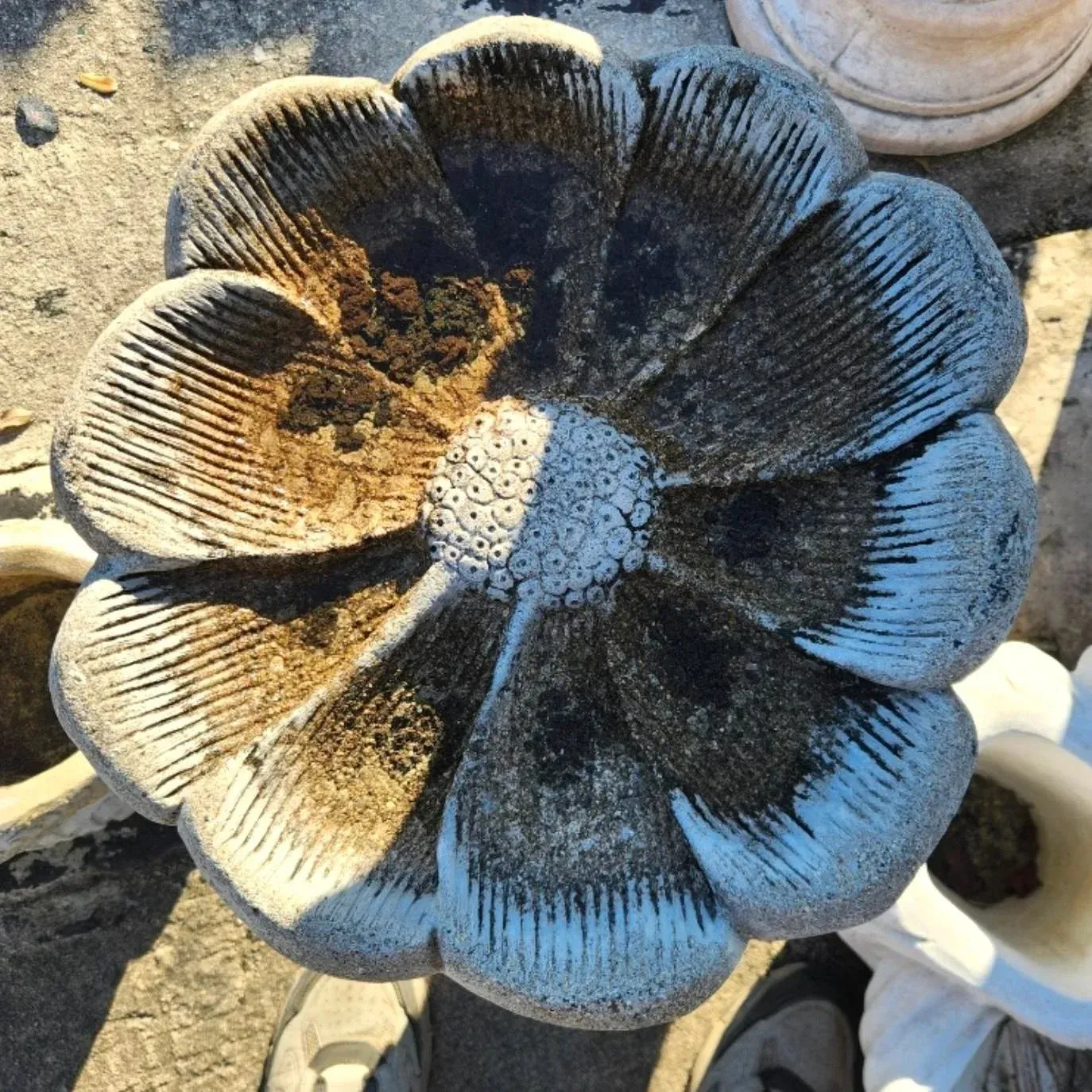 Vintage Boho Cast Concrete Flower Bird Bath — additional photo 1