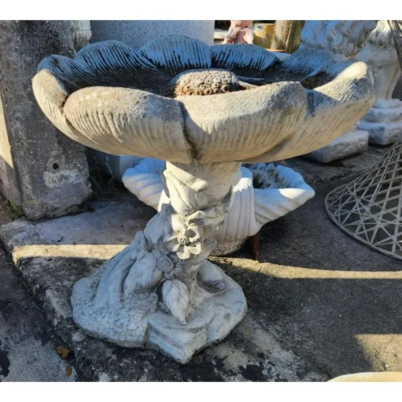 Vintage Boho Cast Concrete Flower Bird Bath — additional photo 2