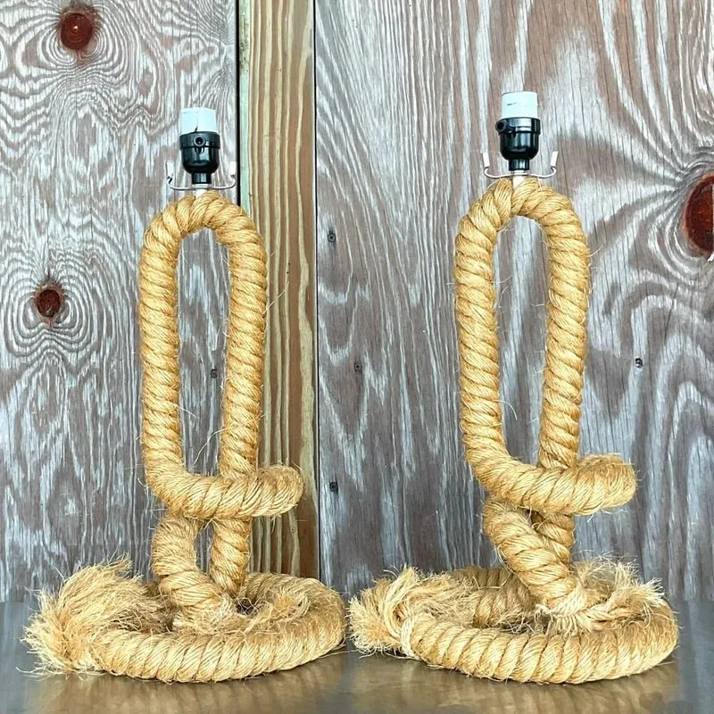 Vintage Boho Twisted Rope Table Lamps - a Pair — additional photo 4