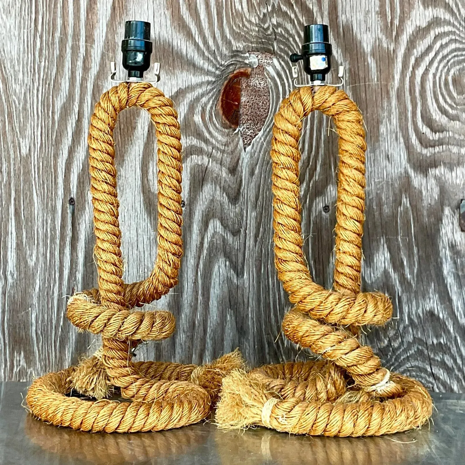 Vintage Boho Twisted Rope Table Lamps - a Pair — additional photo 2