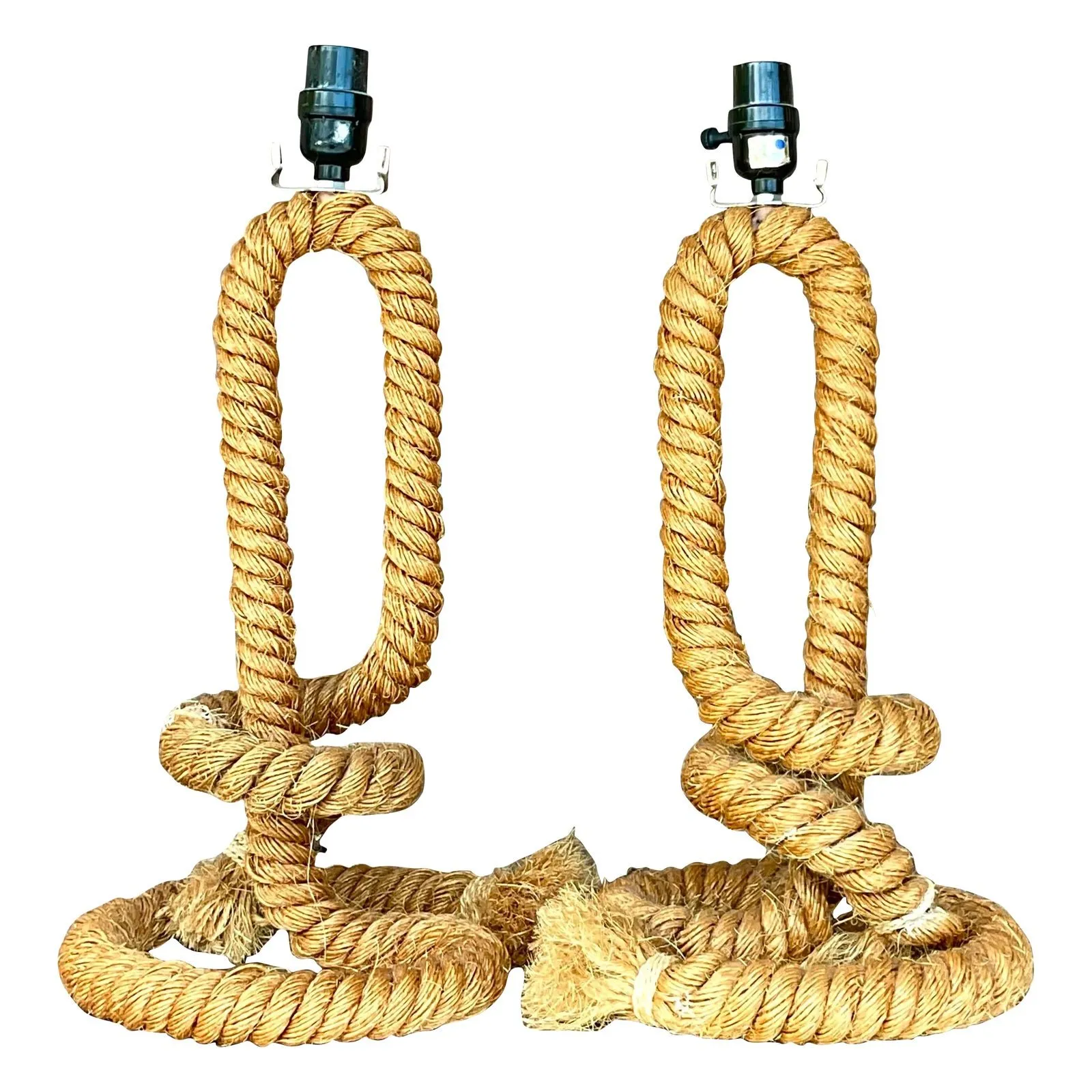 Vintage Boho Twisted Rope Table Lamps - a Pair — additional photo 1