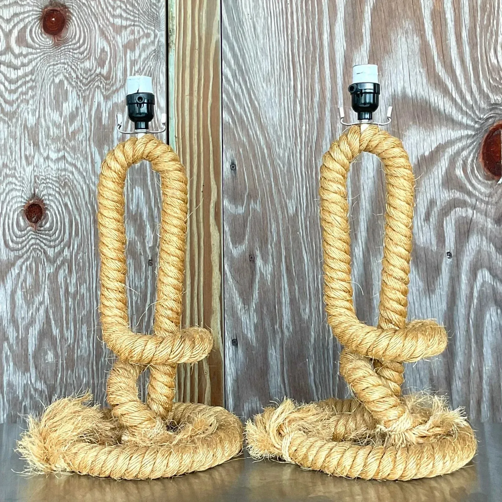Vintage Boho Twisted Rope Table Lamps - a Pair — additional photo 5