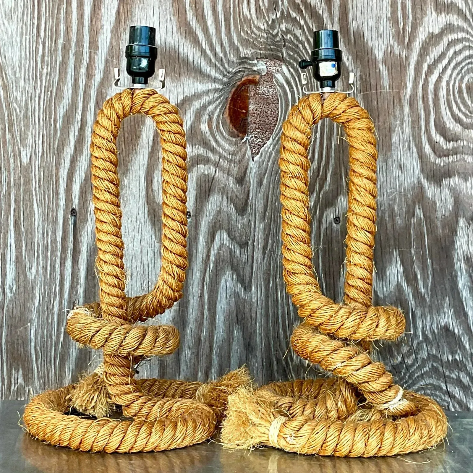 Vintage Boho Twisted Rope Table Lamps - a Pair — additional photo 6