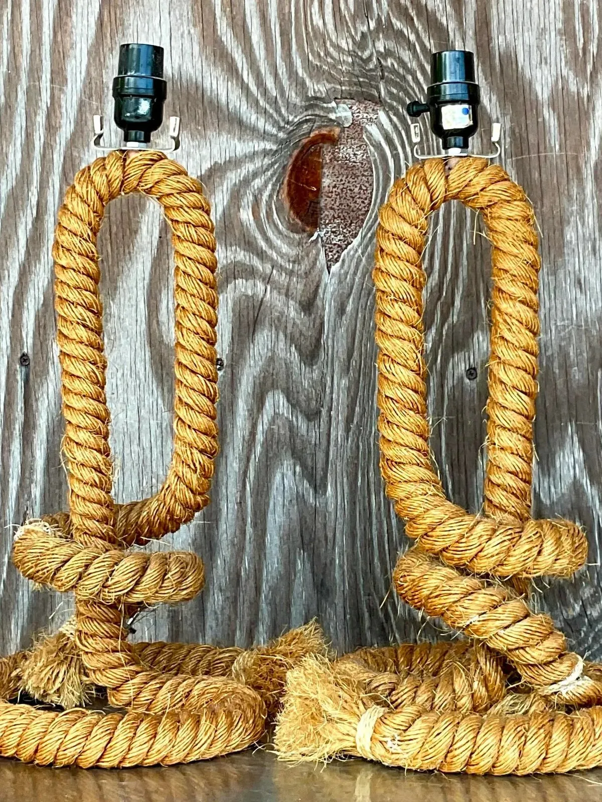 Vintage Boho Twisted Rope Table Lamps - a Pair — additional photo 5