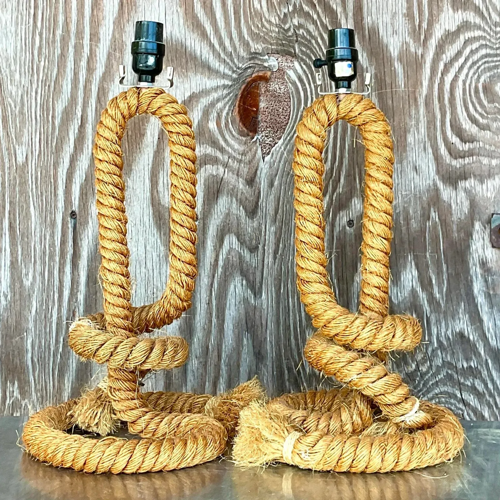 Vintage Boho Twisted Rope Table Lamps - a Pair — additional photo 7