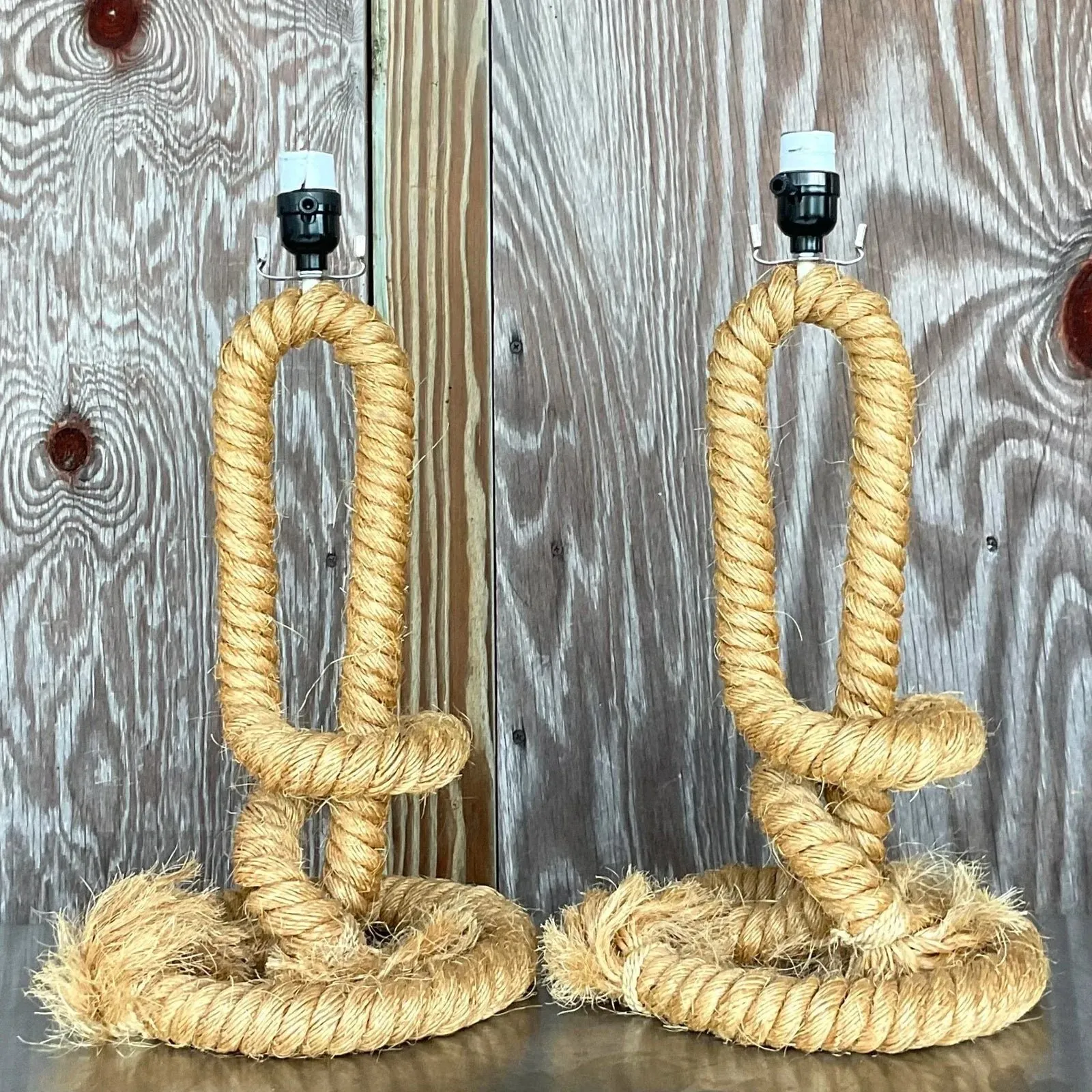 Vintage Boho Twisted Rope Table Lamps - a Pair — additional photo 8