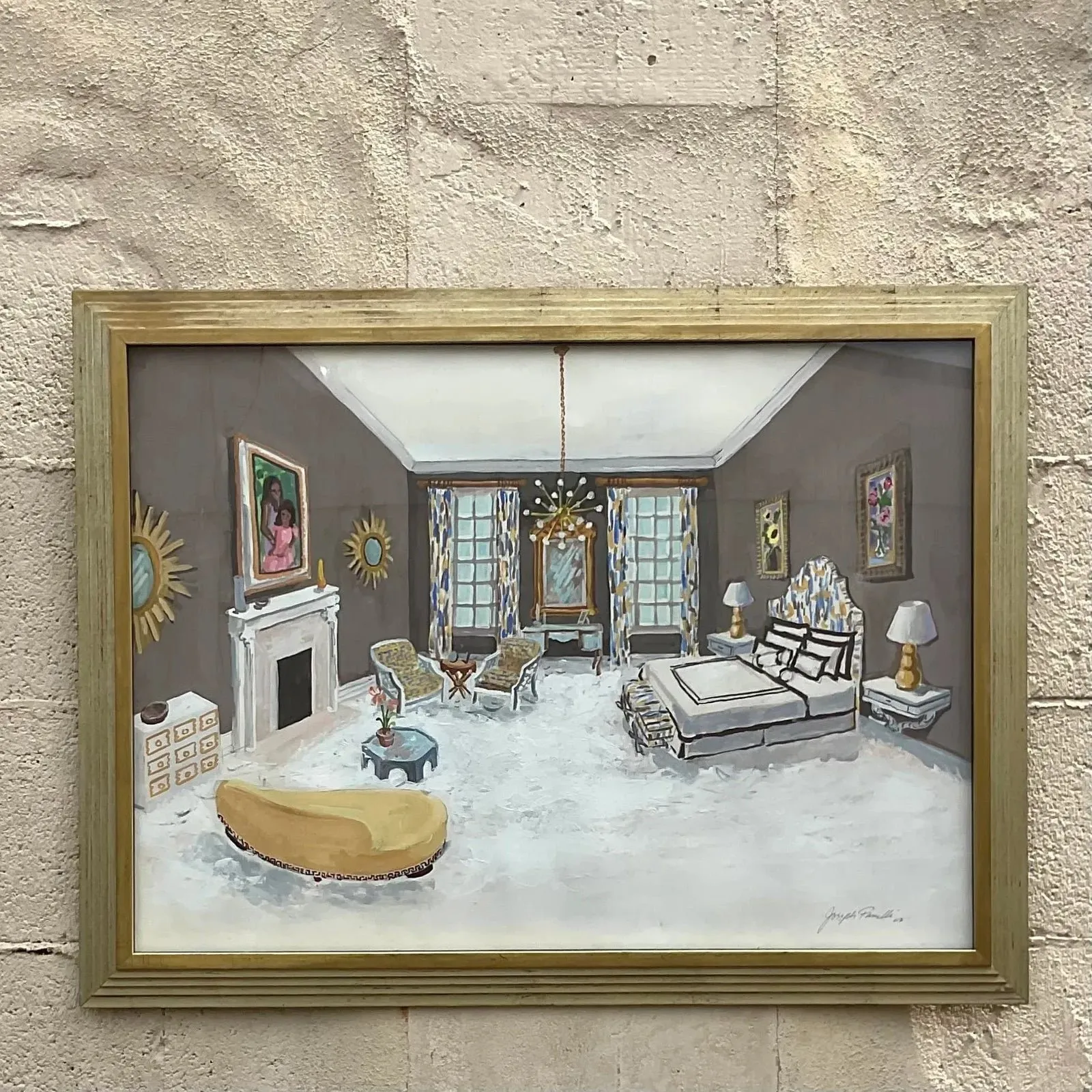 Vintage Regency Signed Interiors Painting on Paper — additional photo 8