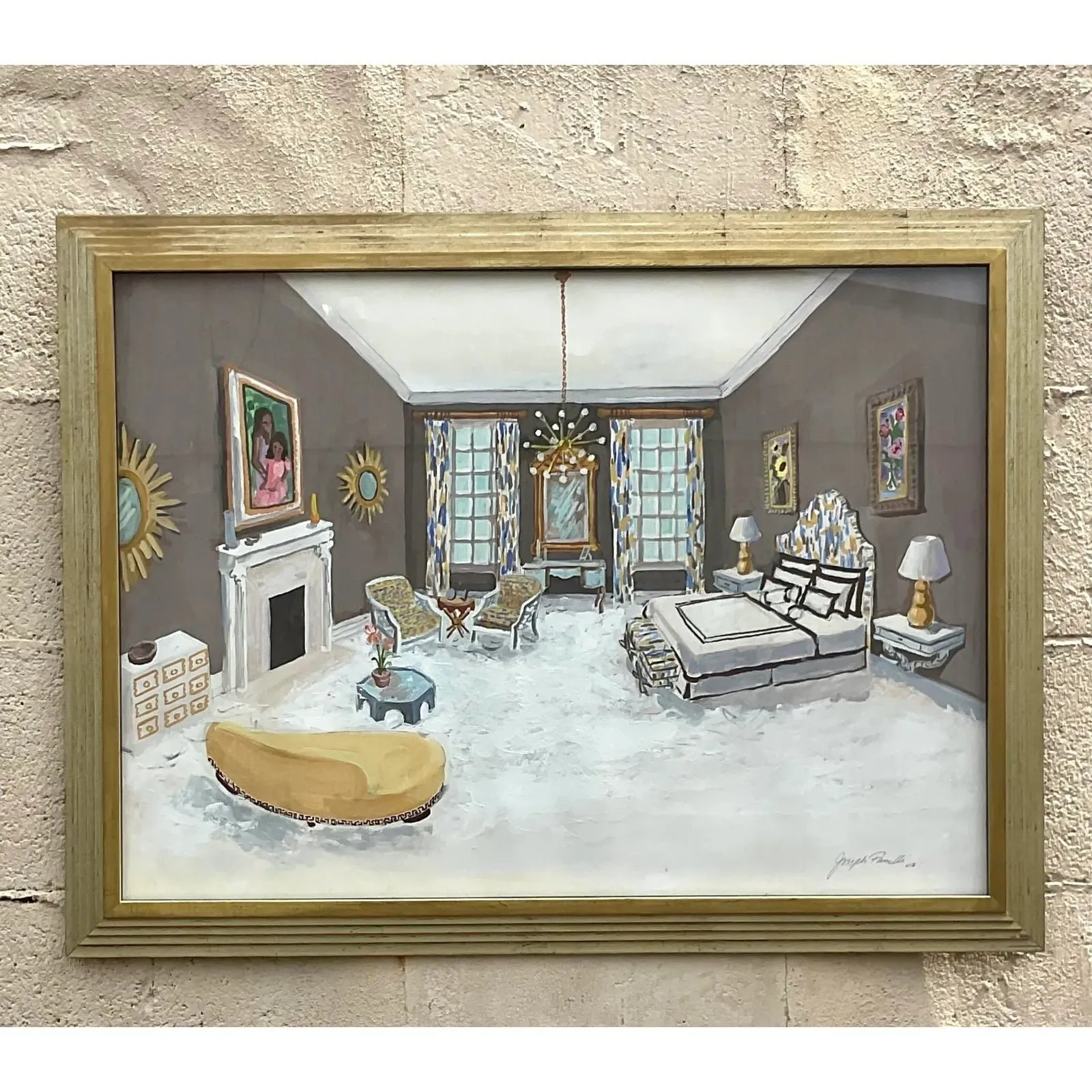 Vintage Regency Signed Interiors Painting on Paper — additional photo 3