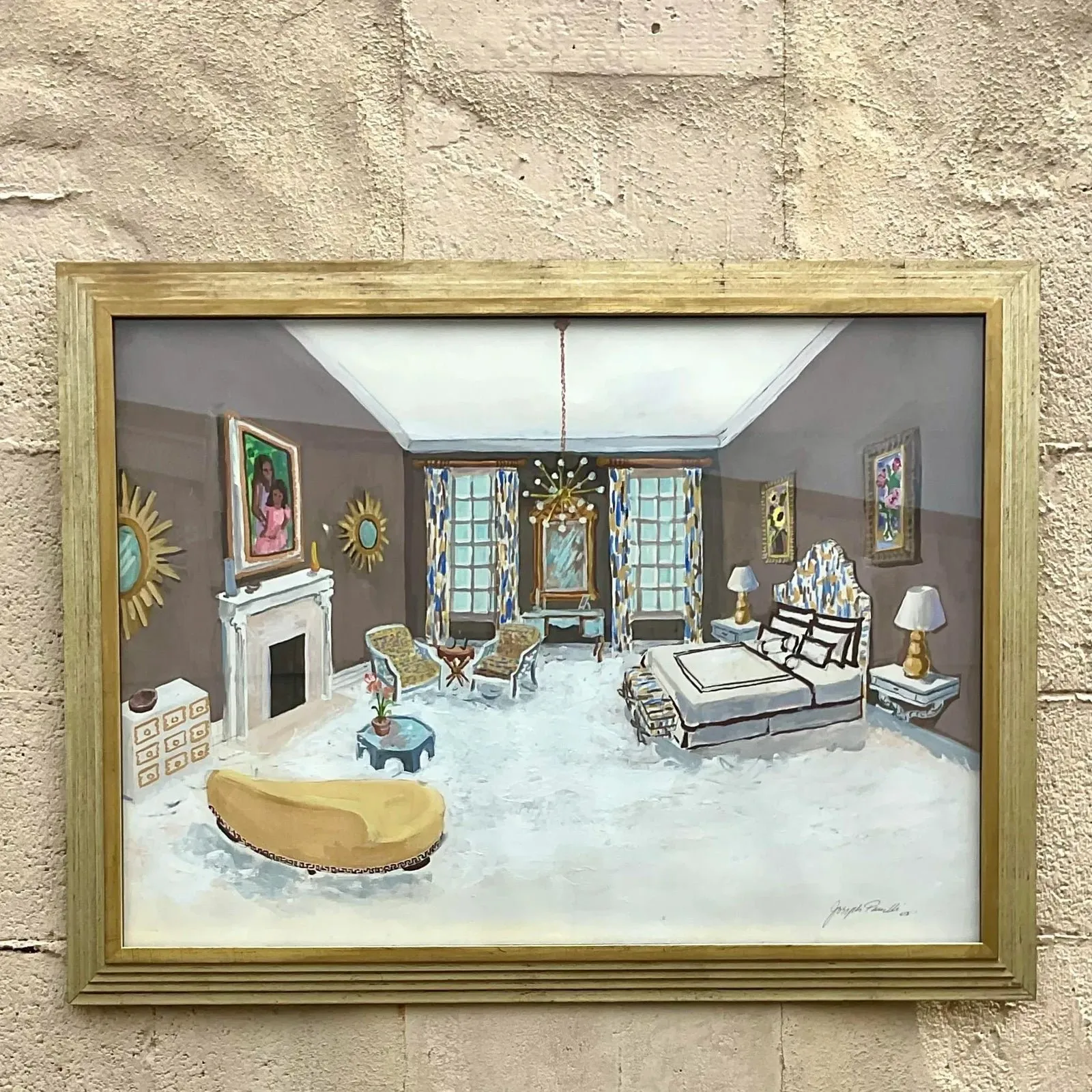 Vintage Regency Signed Interiors Painting on Paper — additional photo 4