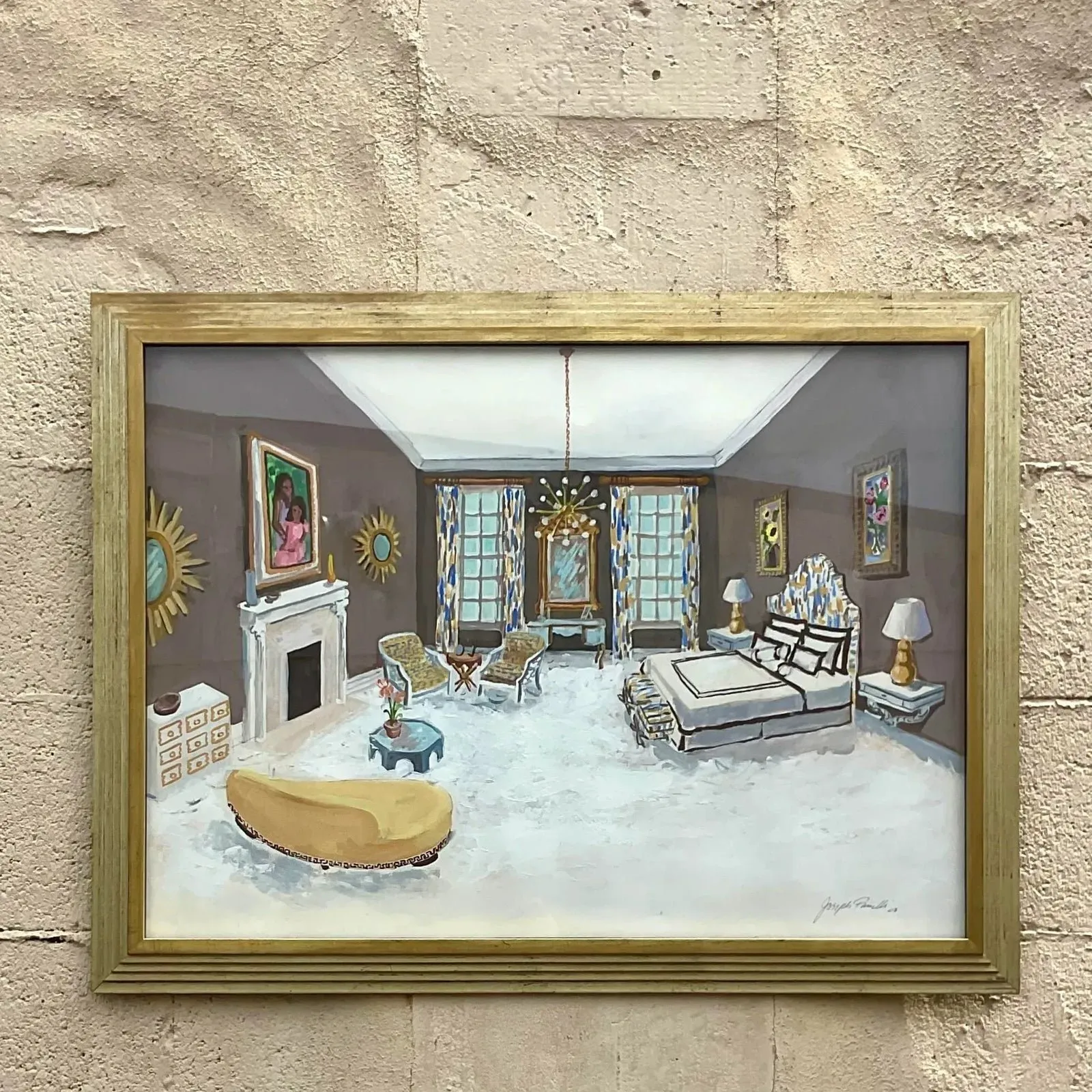 Vintage Regency Signed Interiors Painting on Paper — additional photo 5