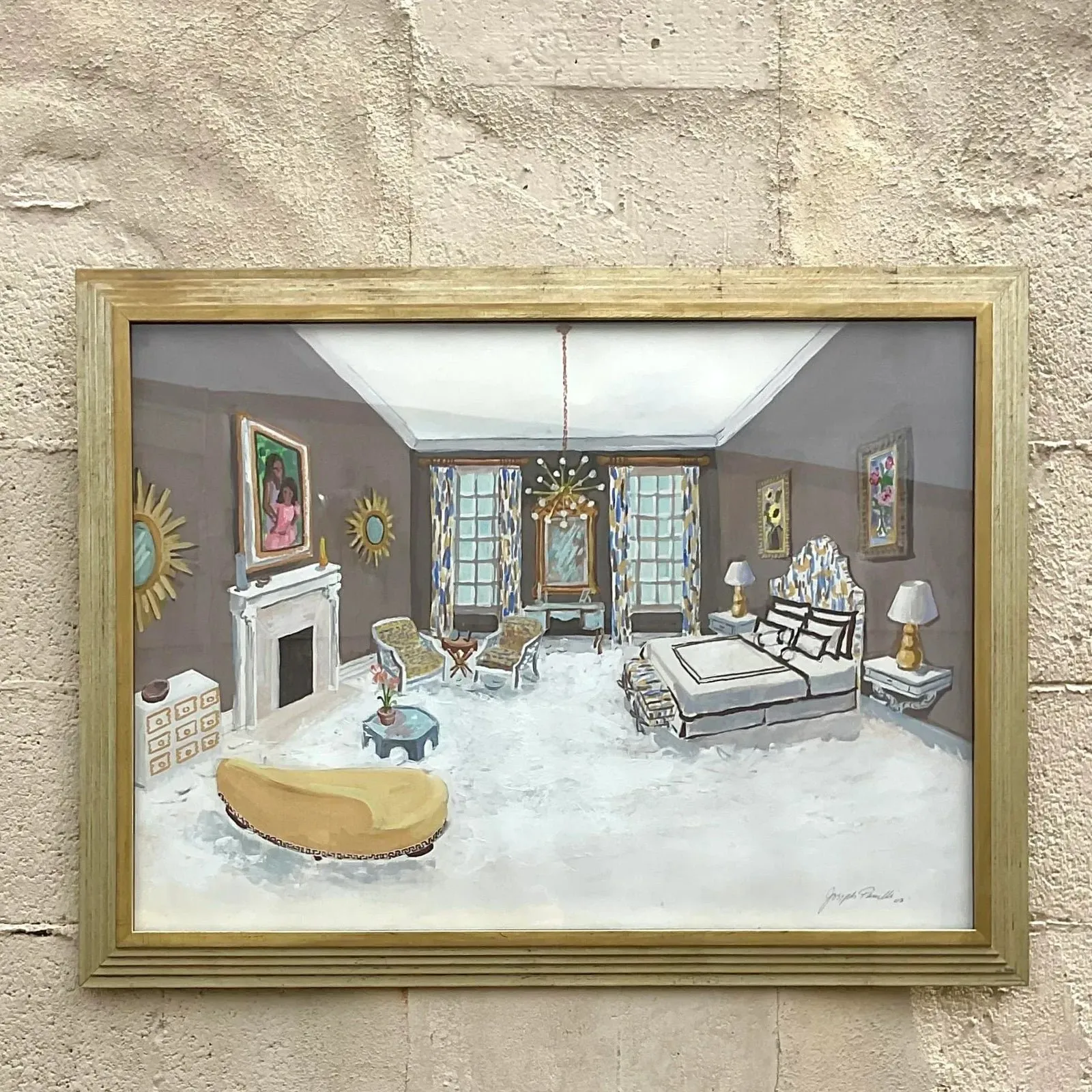 Vintage Regency Signed Interiors Painting on Paper — additional photo 6