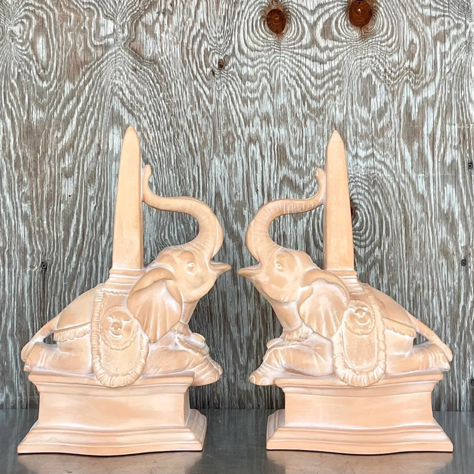 Vintage Regency Terra Cotta Elephant Obelisks - a Pair — additional photo 1
