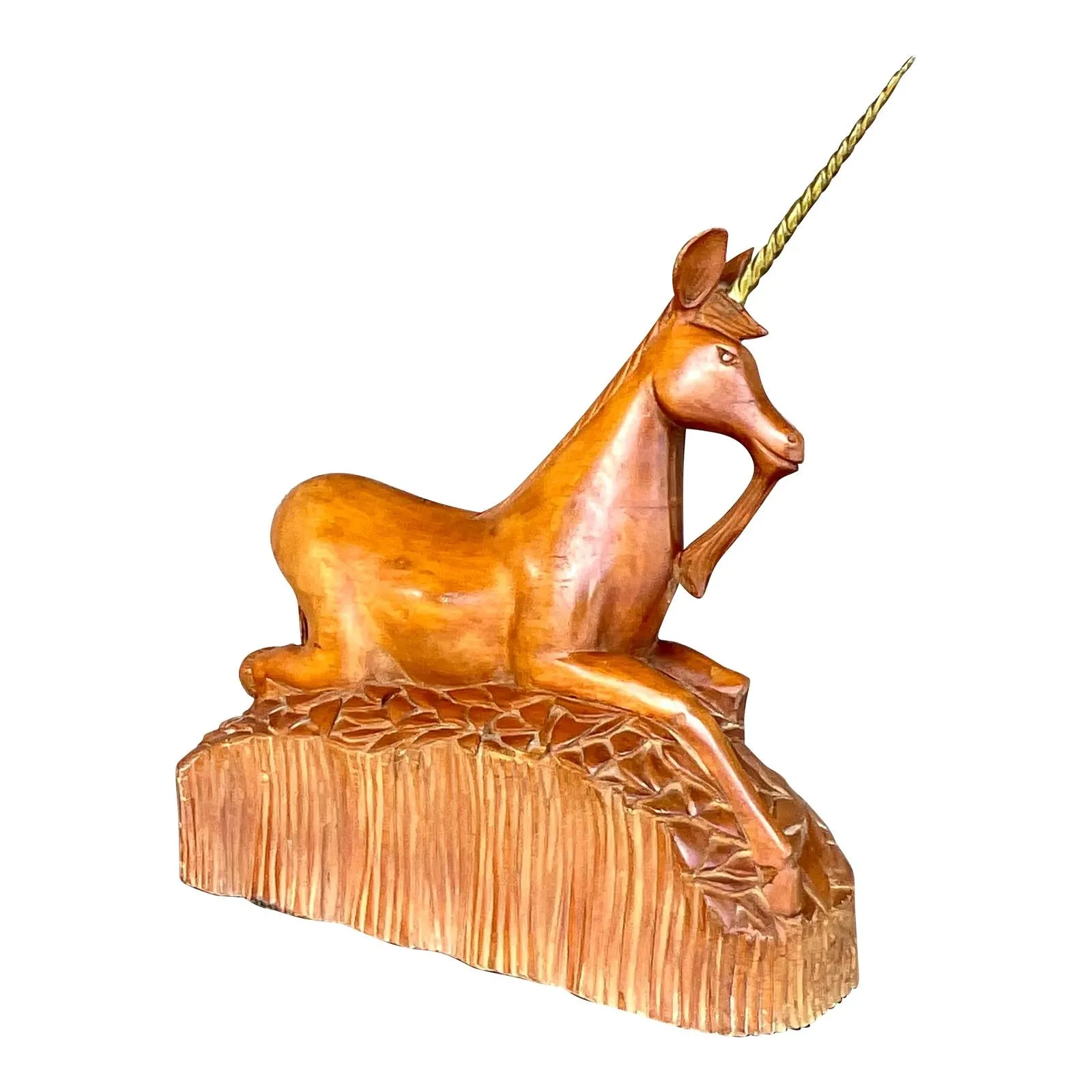 Vintage Boho Hand Carved Wood and Brass Unicorn — additional photo 1