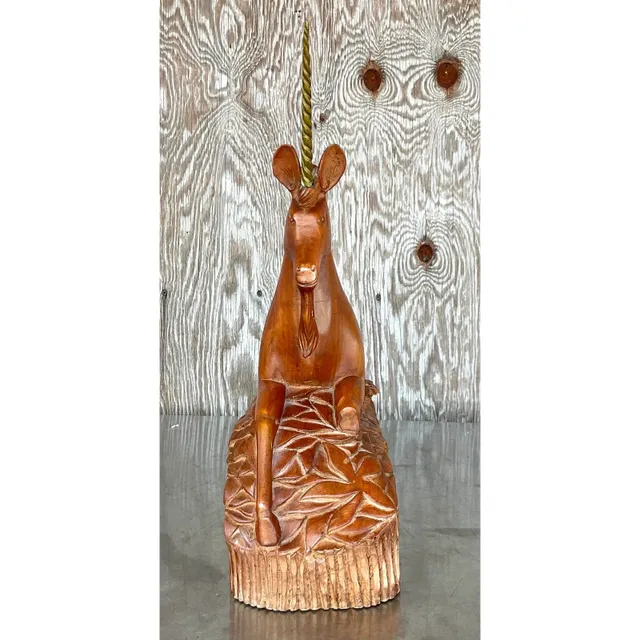 Vintage Boho Hand Carved Wood and Brass Unicorn — additional photo 3