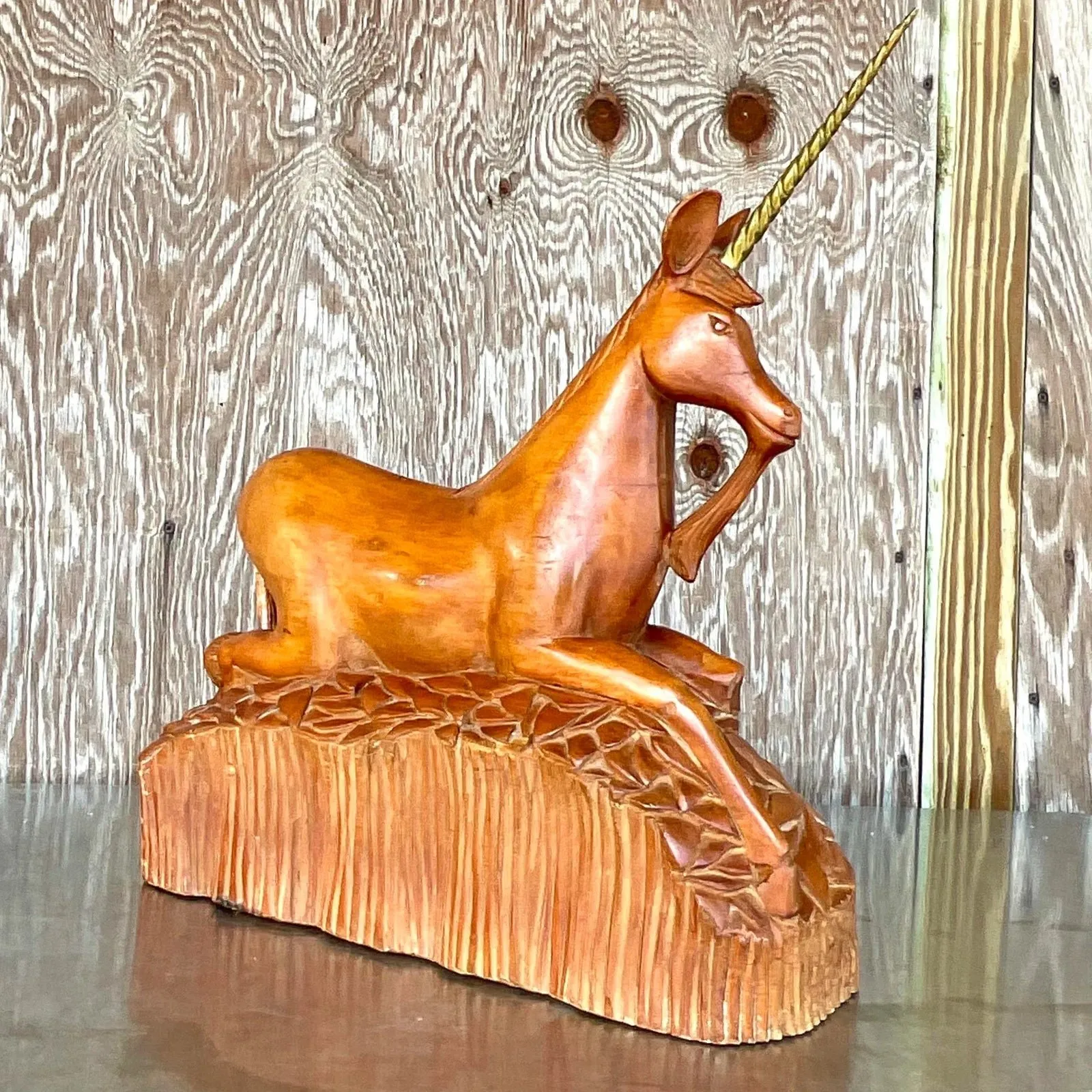 Vintage Boho Hand Carved Wood and Brass Unicorn — additional photo 5