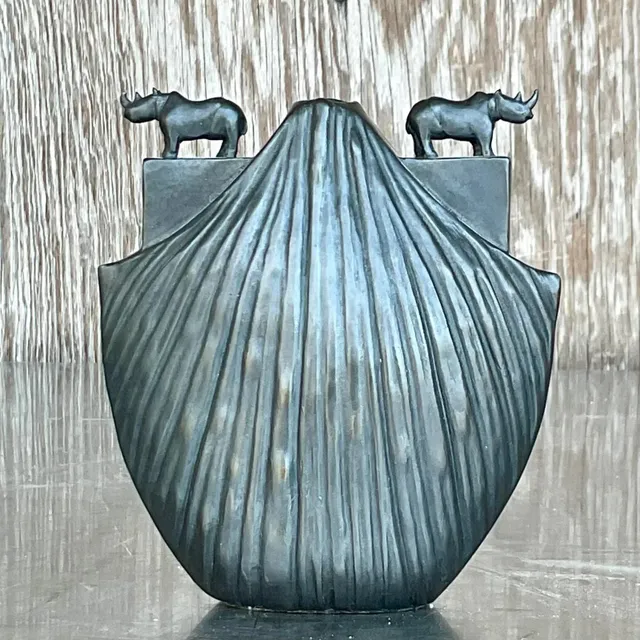 Vintage Boho Bronze Rhino Vase — additional photo 1