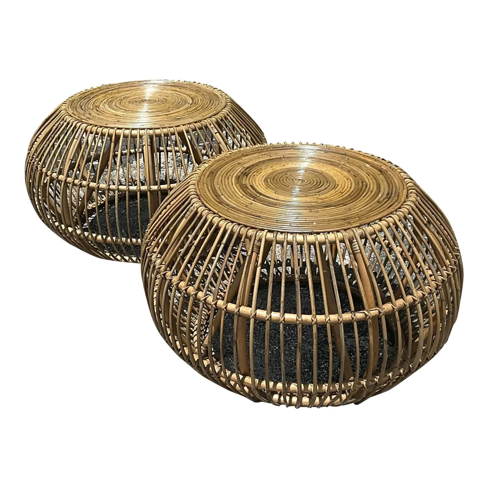 Late 20th Century Vintage Coastal Bent Rattan Side Tables After Albini - a Pair