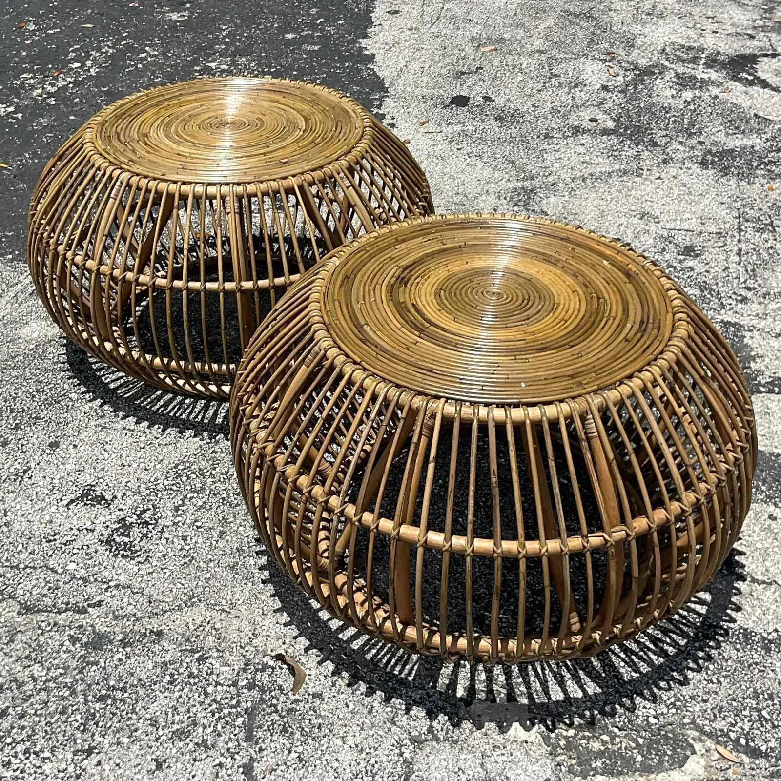 Late 20th Century Vintage Coastal Bent Rattan Side Tables After Albini - a Pair — additional photo 2