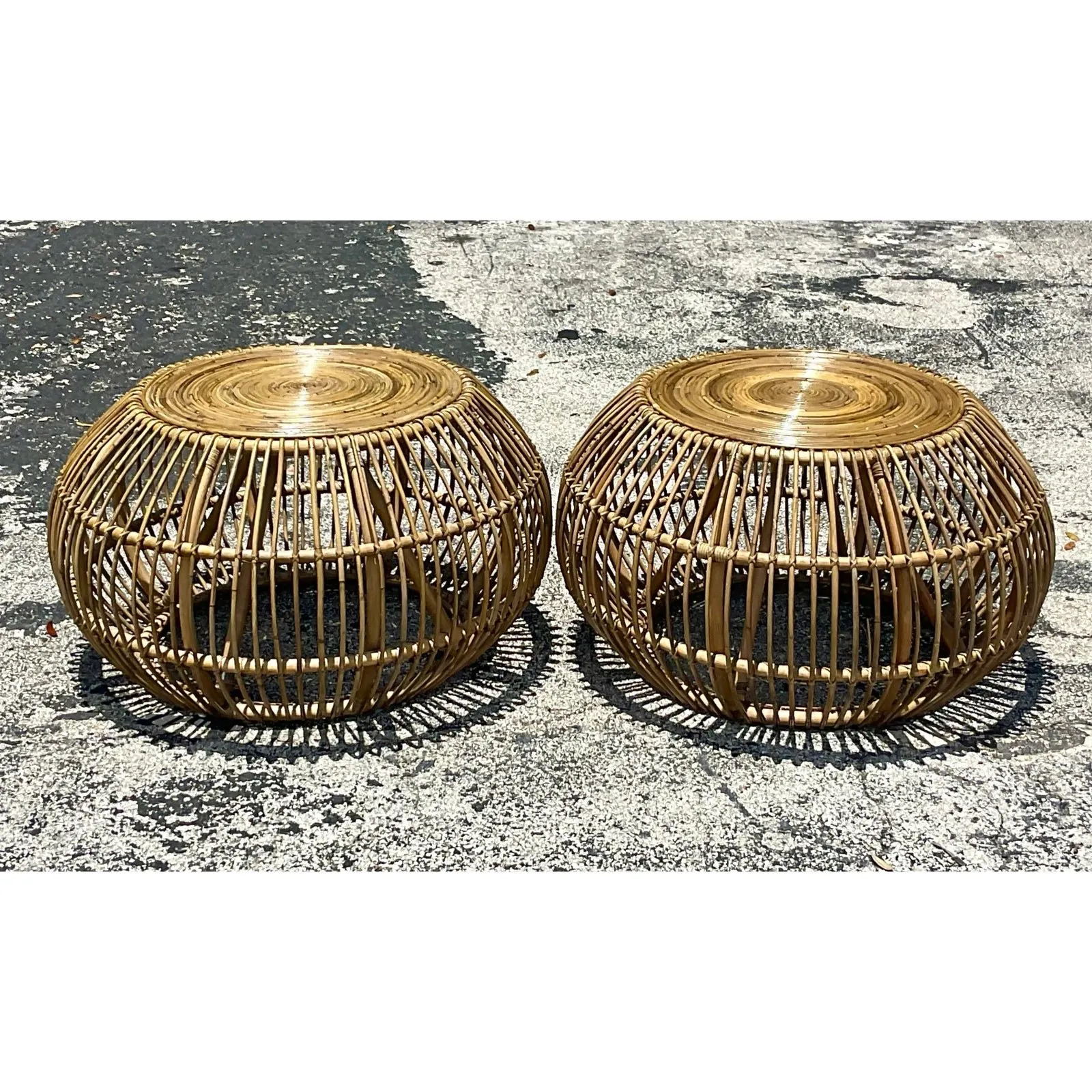 Late 20th Century Vintage Coastal Bent Rattan Side Tables After Albini - a Pair — additional photo 3