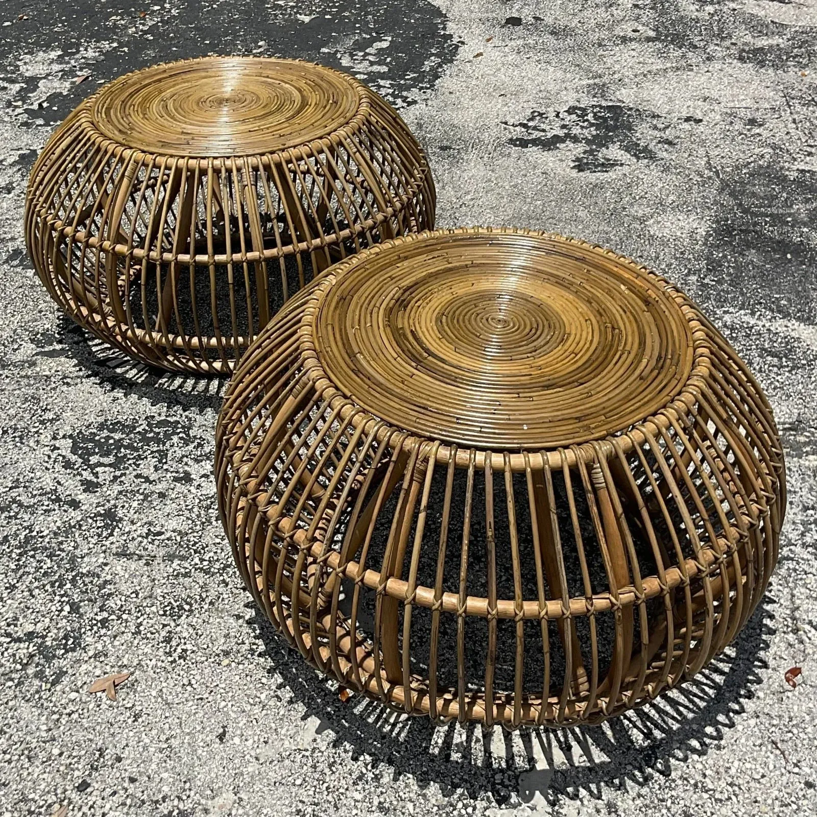 Late 20th Century Vintage Coastal Bent Rattan Side Tables After Albini - a Pair — additional photo 4