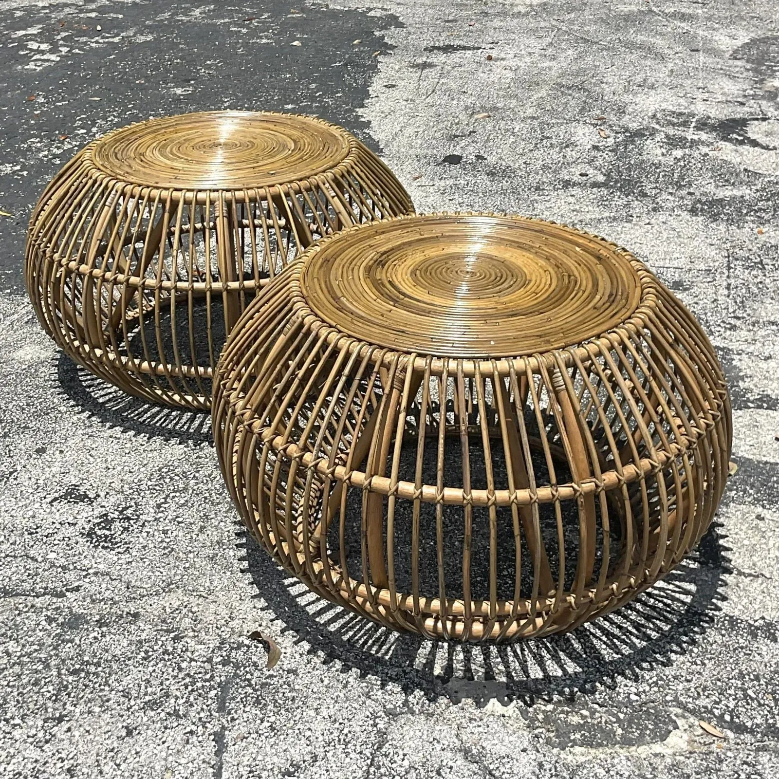 Late 20th Century Vintage Coastal Bent Rattan Side Tables After Albini - a Pair — additional photo 5