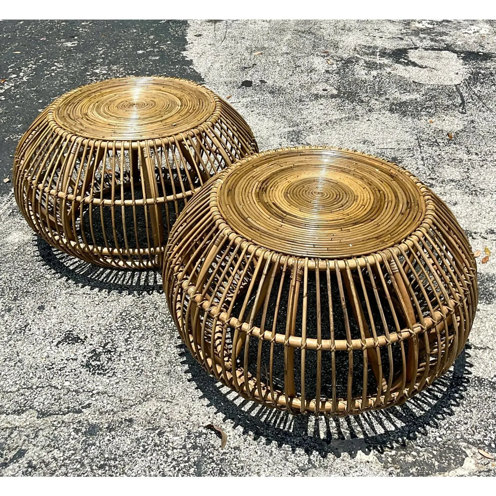 Late 20th Century Vintage Coastal Bent Rattan Side Tables After Albini - a Pair — additional photo 7