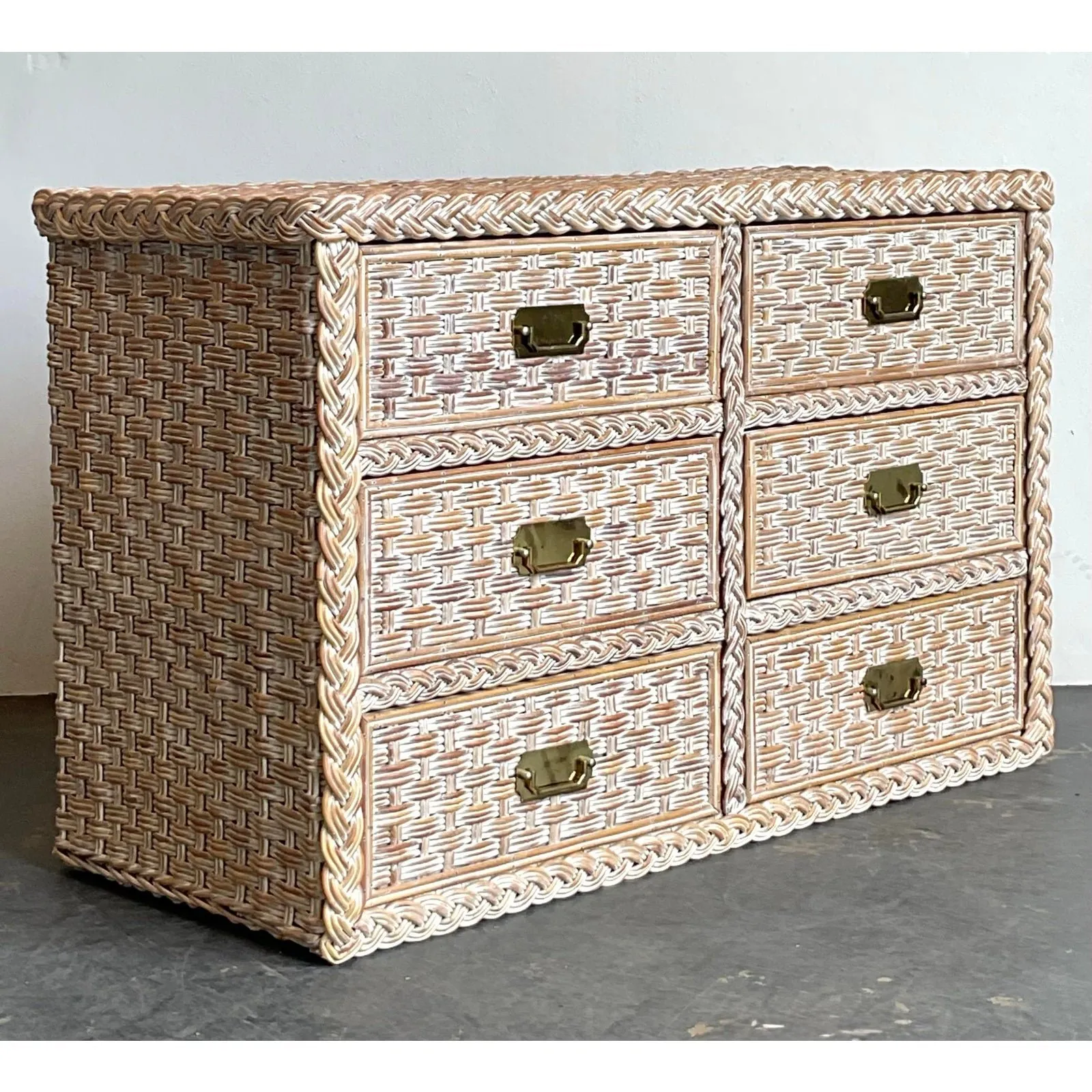 Vintage Braided Washed Rattan Dresser — additional photo 2