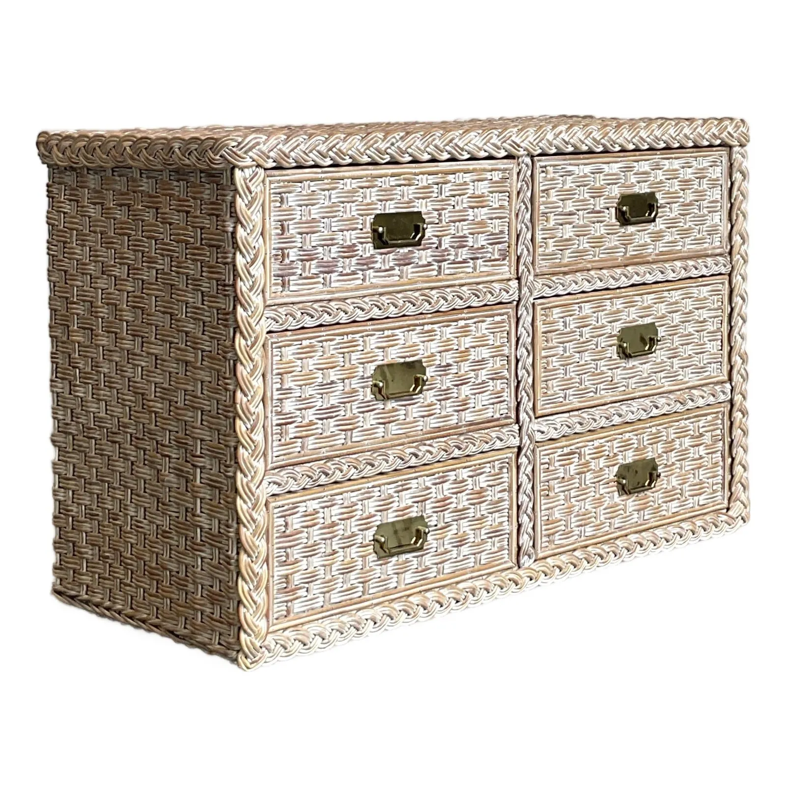 Vintage Braided Washed Rattan Dresser