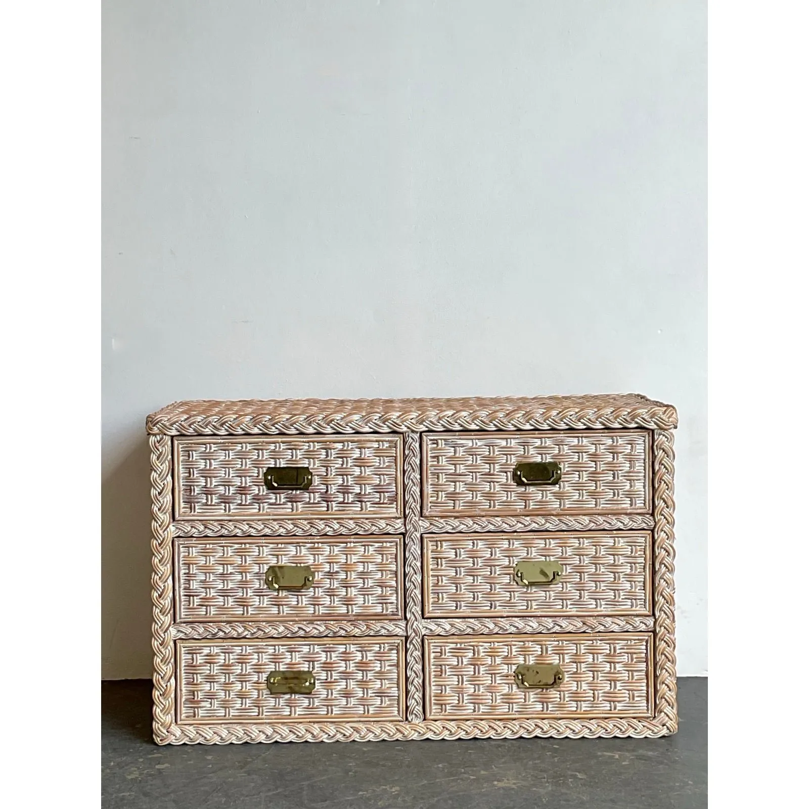 Vintage Braided Washed Rattan Dresser — additional photo 4