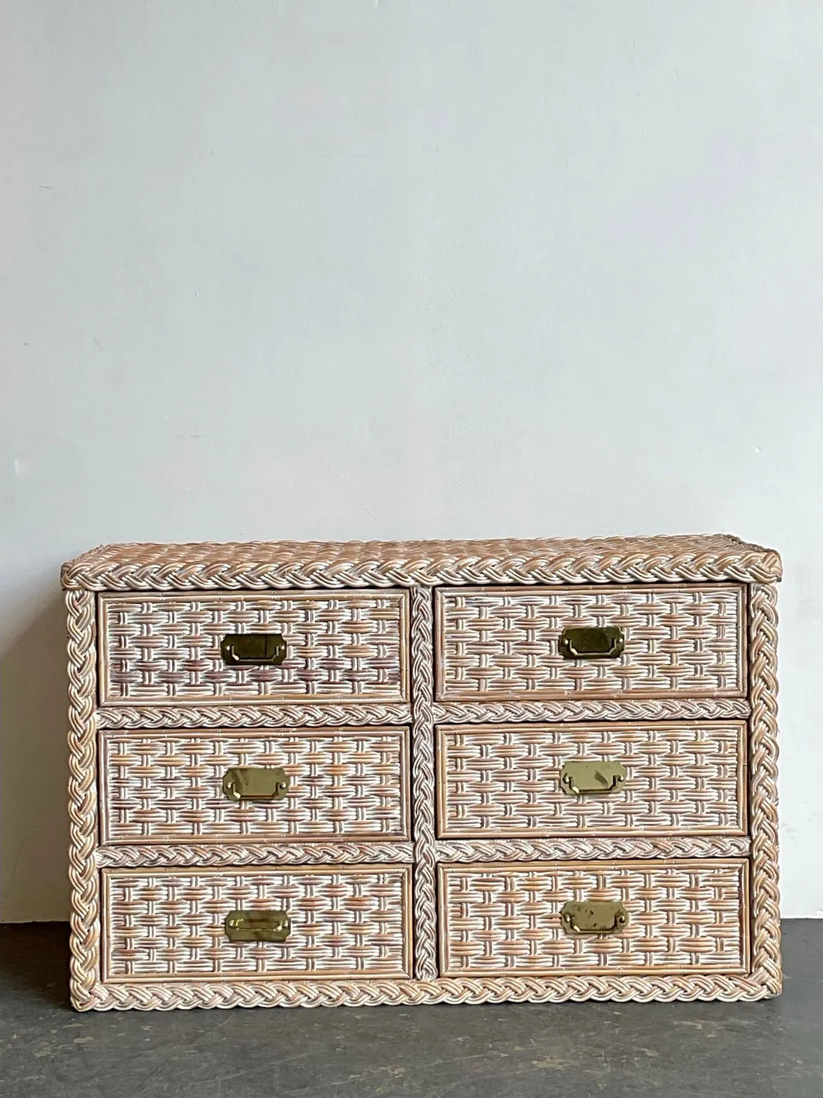 Vintage Braided Washed Rattan Dresser — additional photo 3