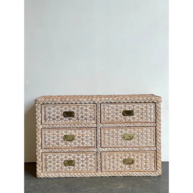 Vintage Braided Washed Rattan Dresser — additional photo 4