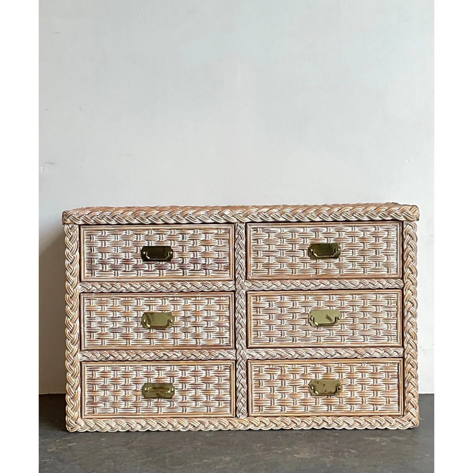 Vintage Braided Washed Rattan Dresser — additional photo 8