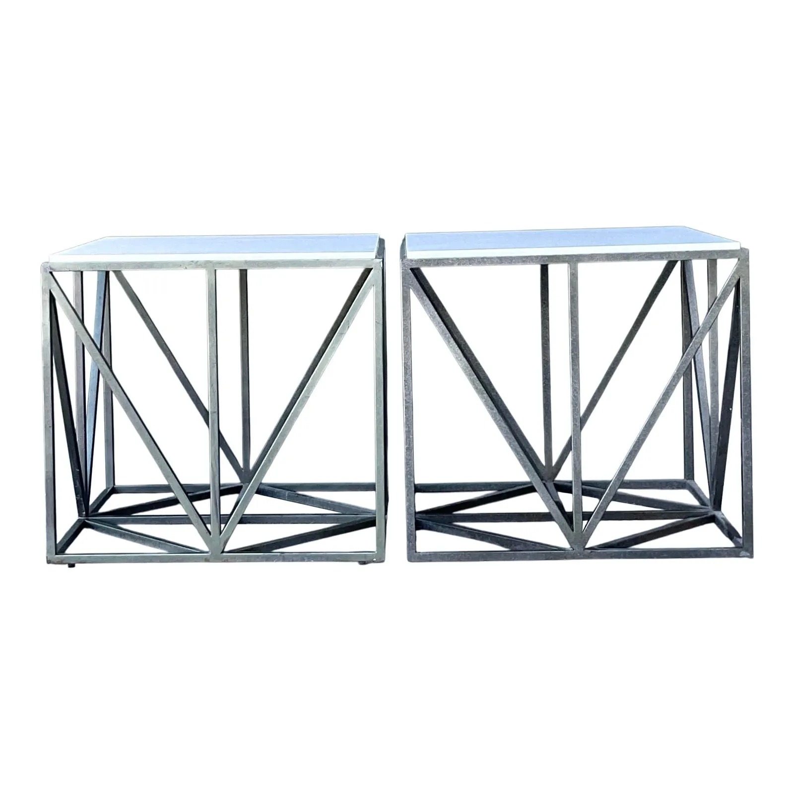 Vintage Marble Top Aluminum Side Tables - A Pair — additional photo 1