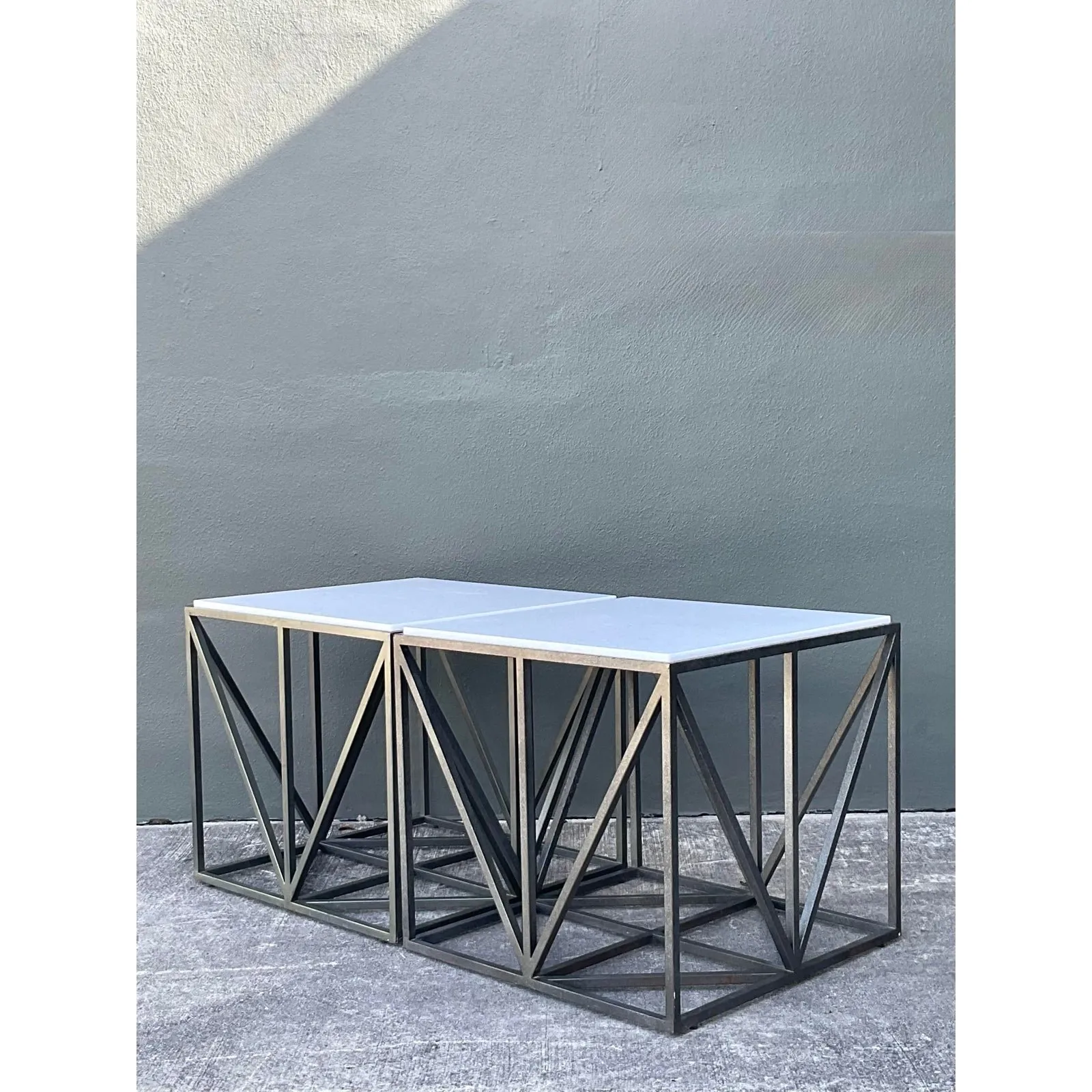 Vintage Marble Top Aluminum Side Tables - A Pair — additional photo 3
