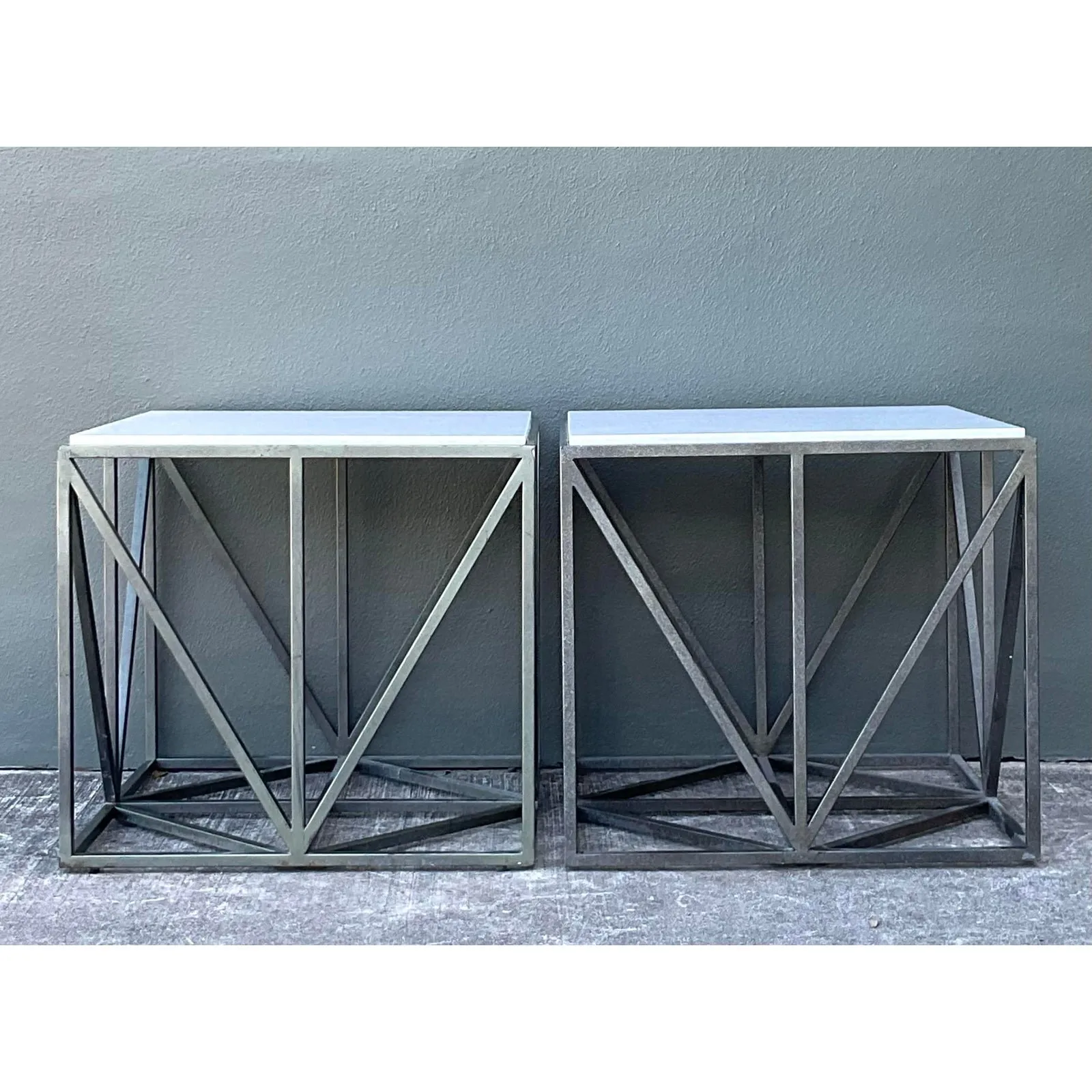 Vintage Marble Top Aluminum Side Tables - A Pair — additional photo 2