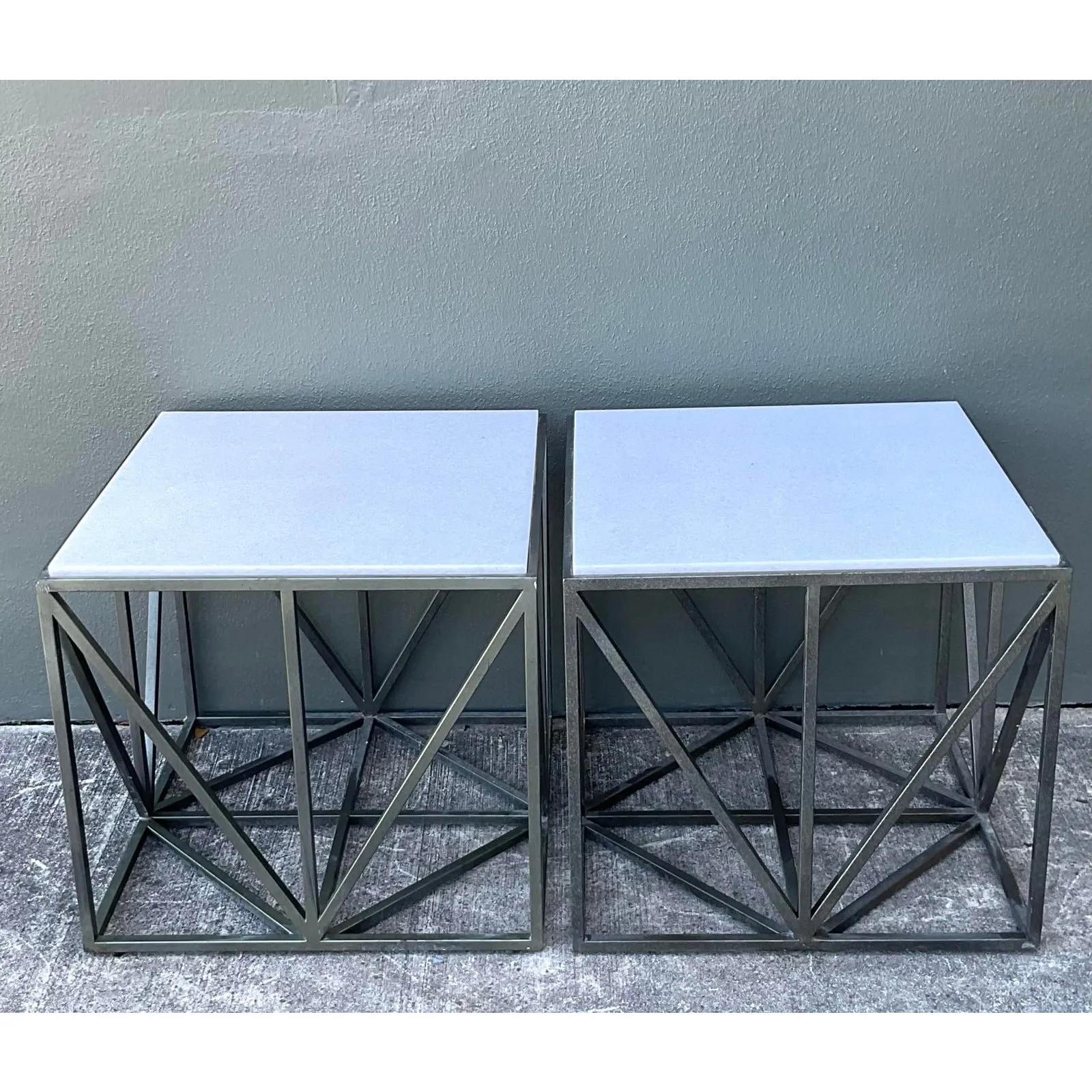 Vintage Marble Top Aluminum Side Tables - A Pair — additional photo 4