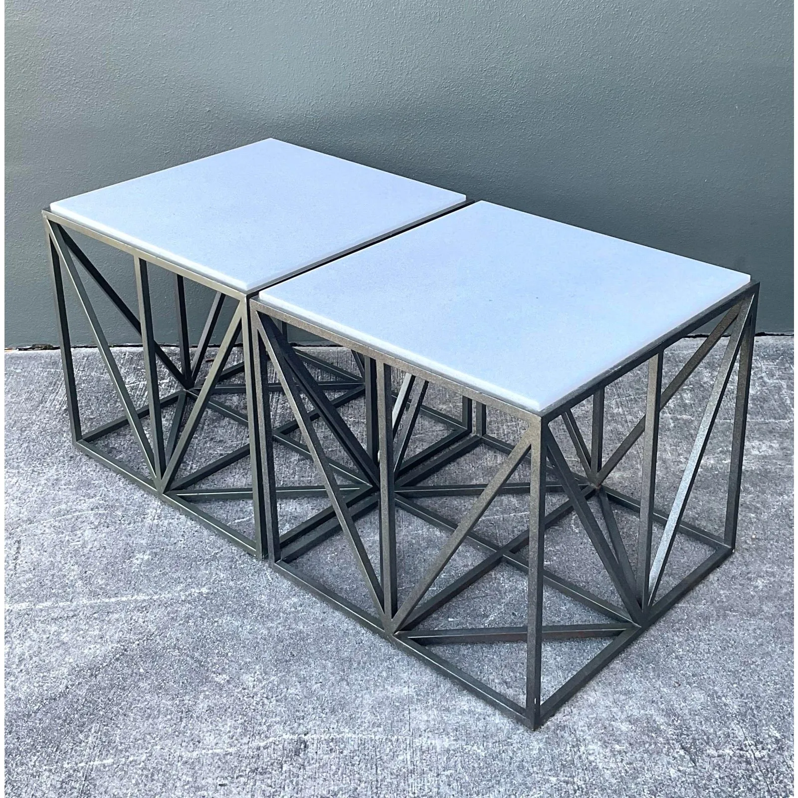 Vintage Marble Top Aluminum Side Tables - A Pair — additional photo 5