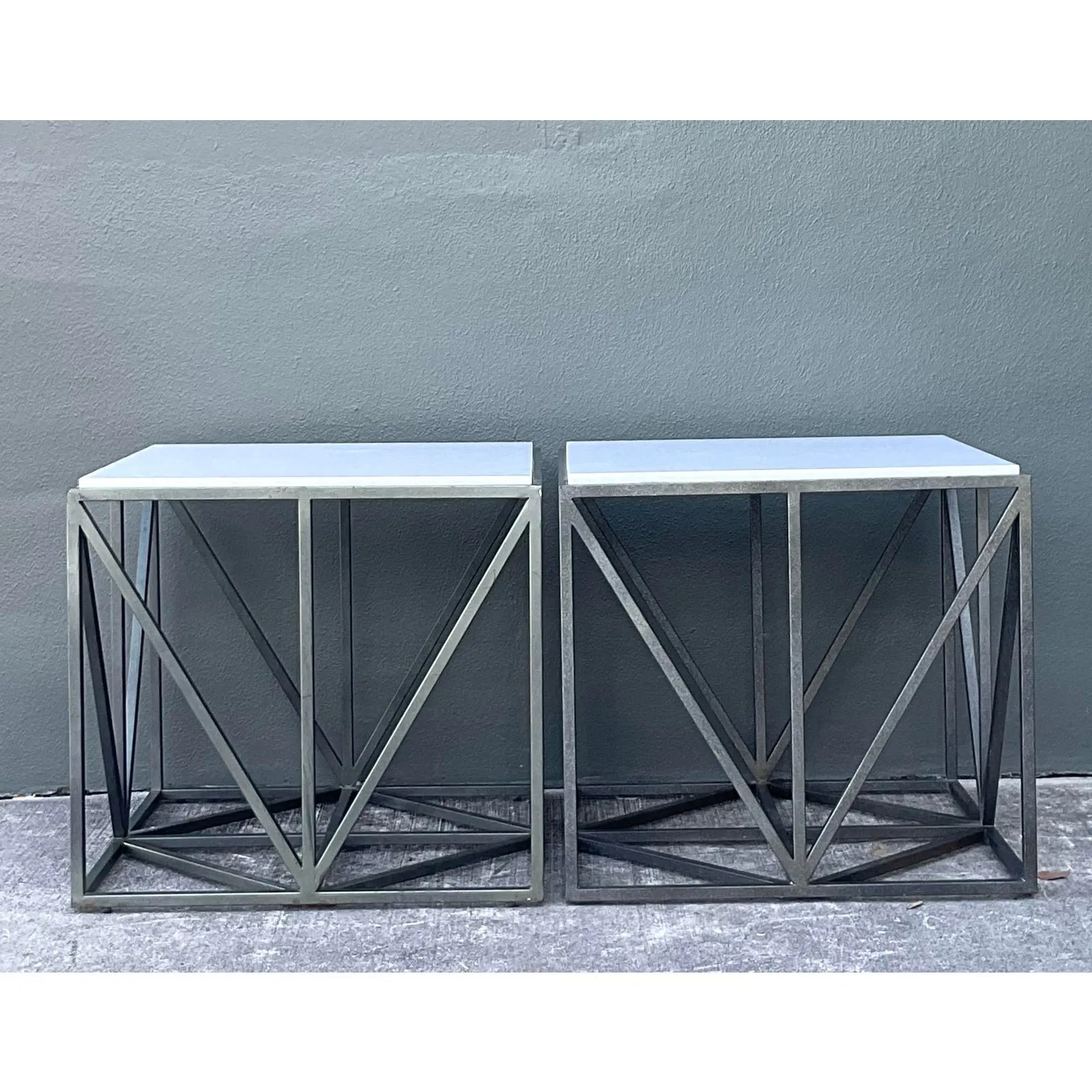 Vintage Marble Top Aluminum Side Tables - A Pair — additional photo 6