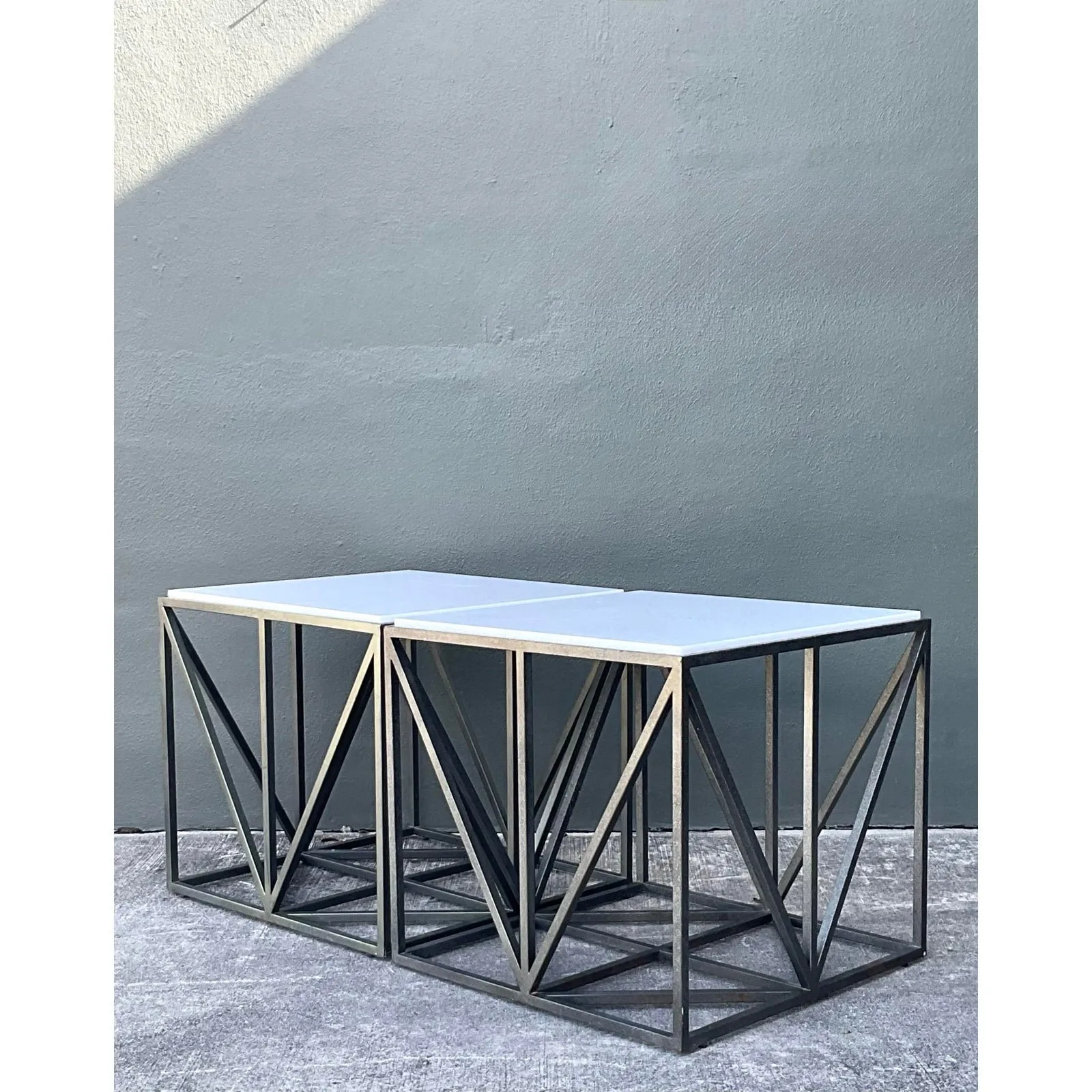 Vintage Marble Top Aluminum Side Tables - A Pair — additional photo 7