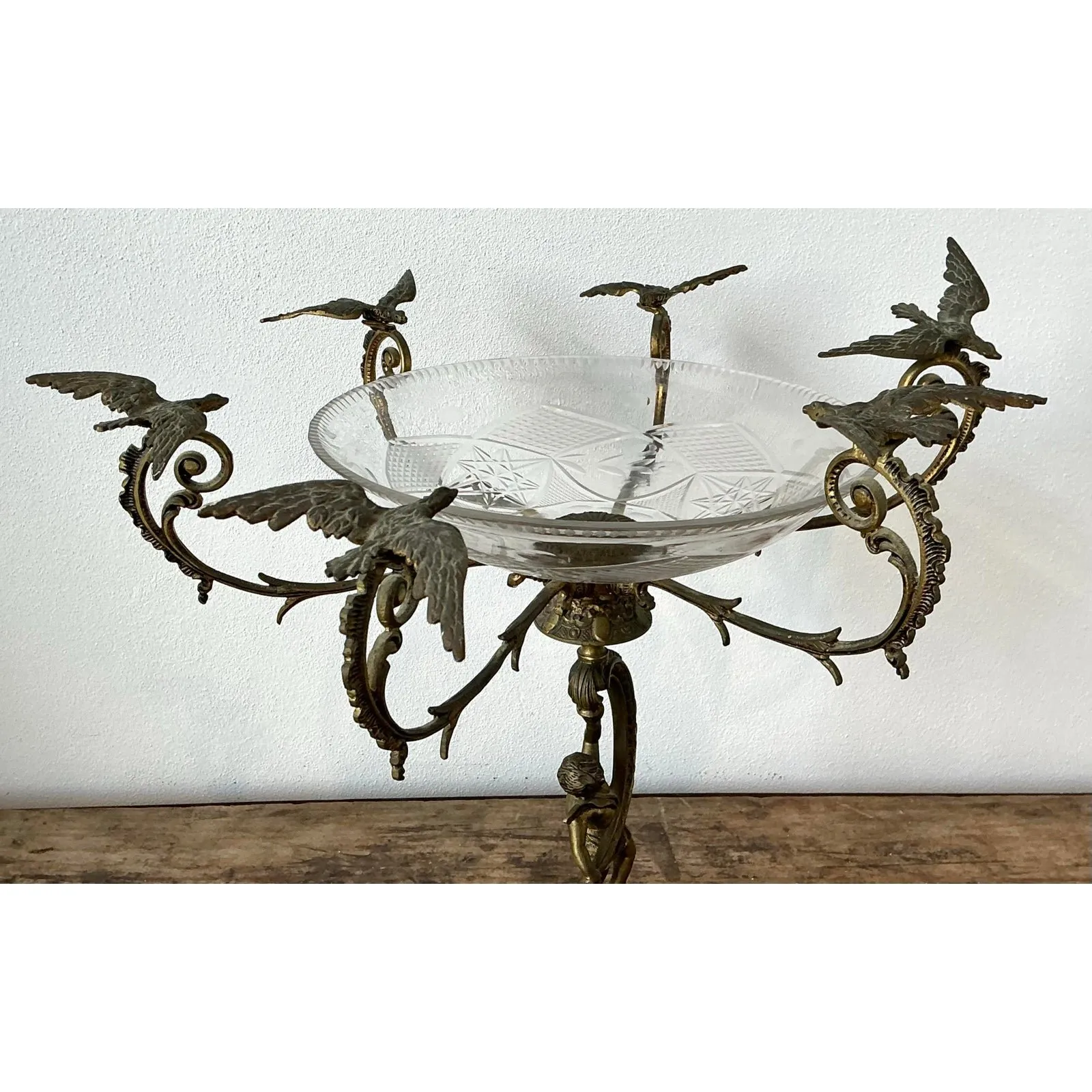 Vintage Victorian Cut Glass and Brass Epergne — additional photo 3