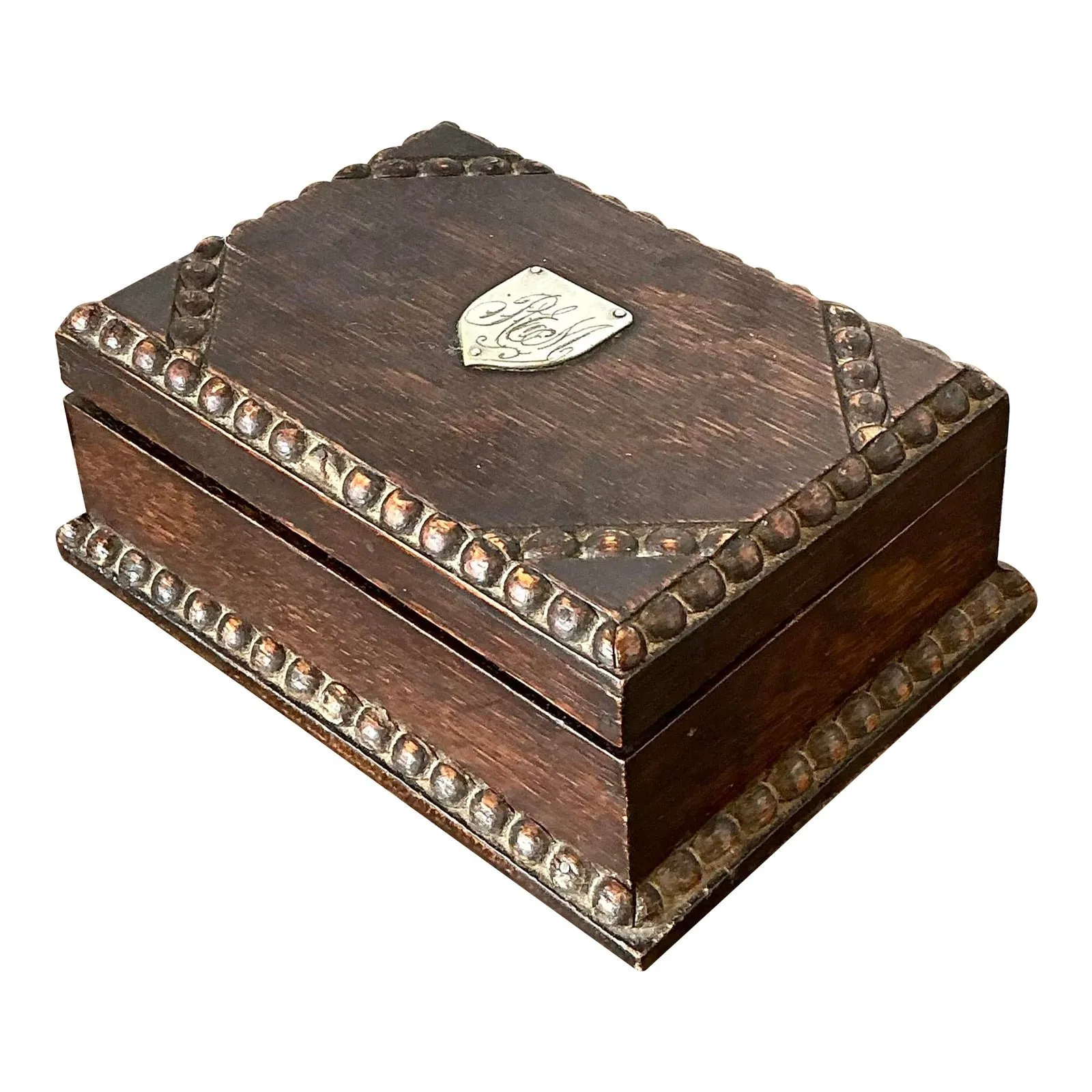 Vintage Monogrammed Carved Bead Trim Box — additional photo 1