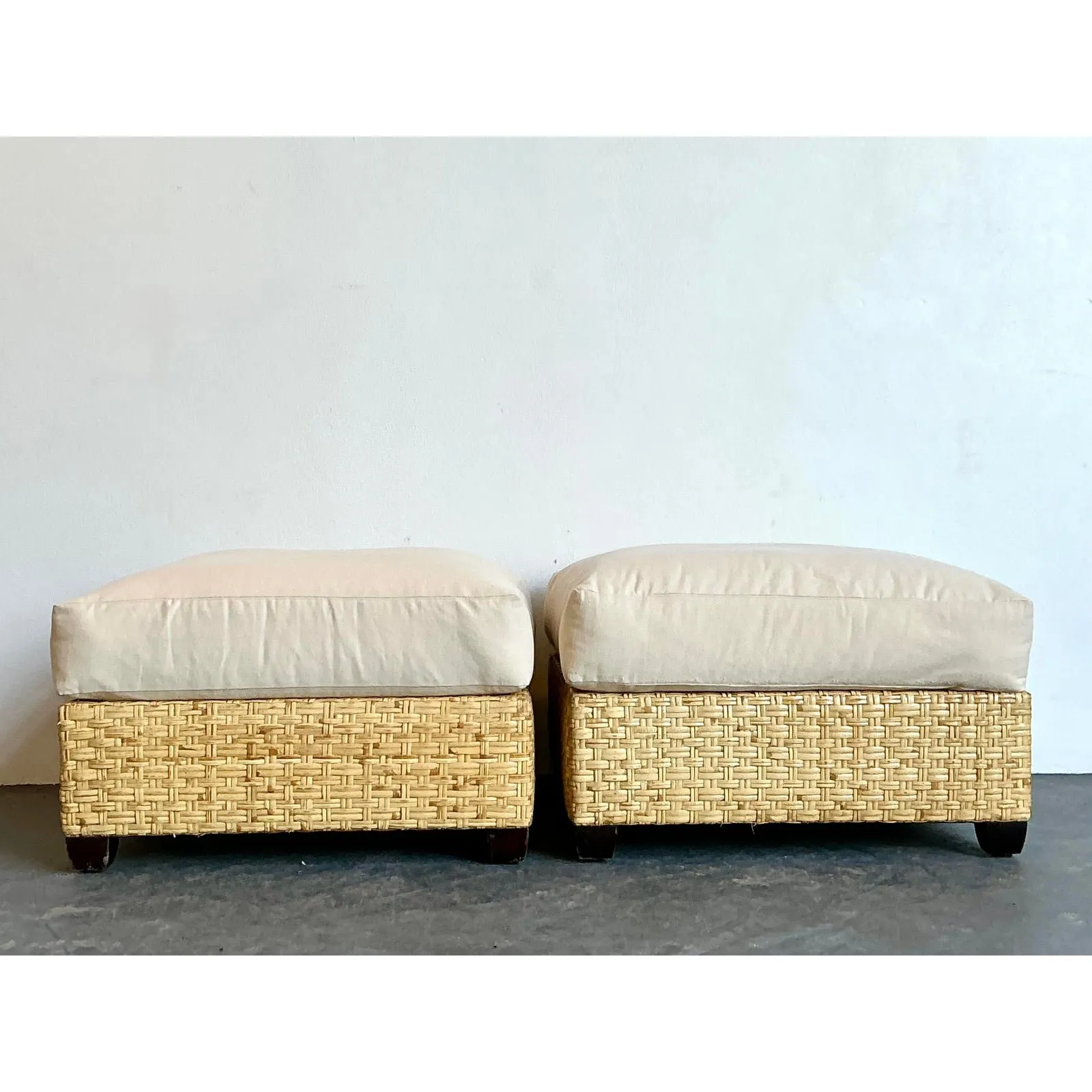 Vintage McGuire Woven Rattan Ottomans - A Pair — additional photo 1
