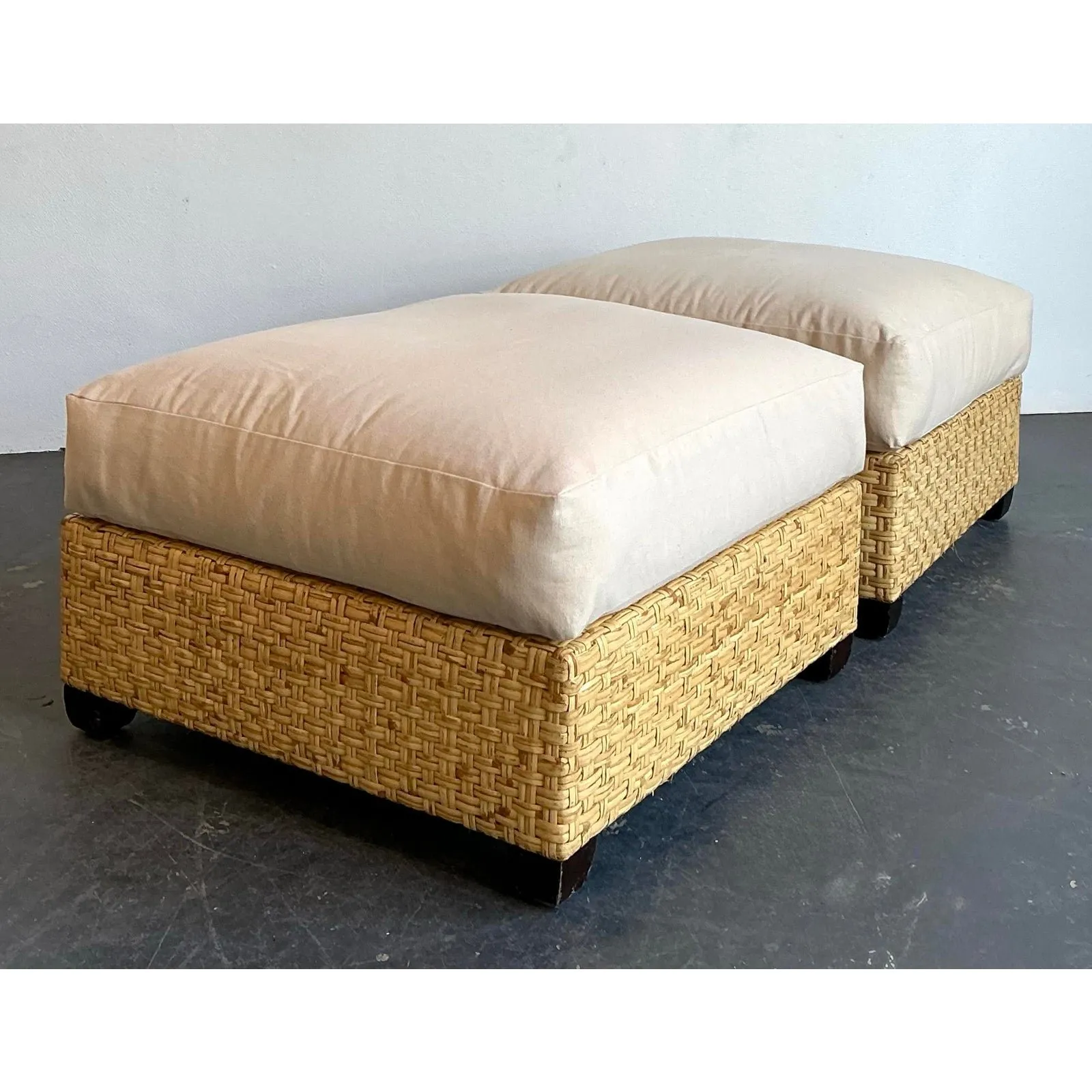 Vintage McGuire Woven Rattan Ottomans - A Pair — additional photo 2