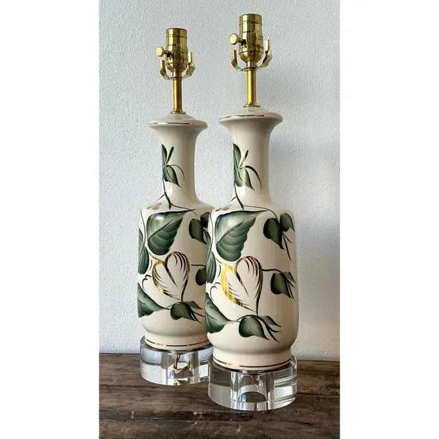 Vintage Glazed Ceramic Ivy Lamps - A Pair — additional photo 1