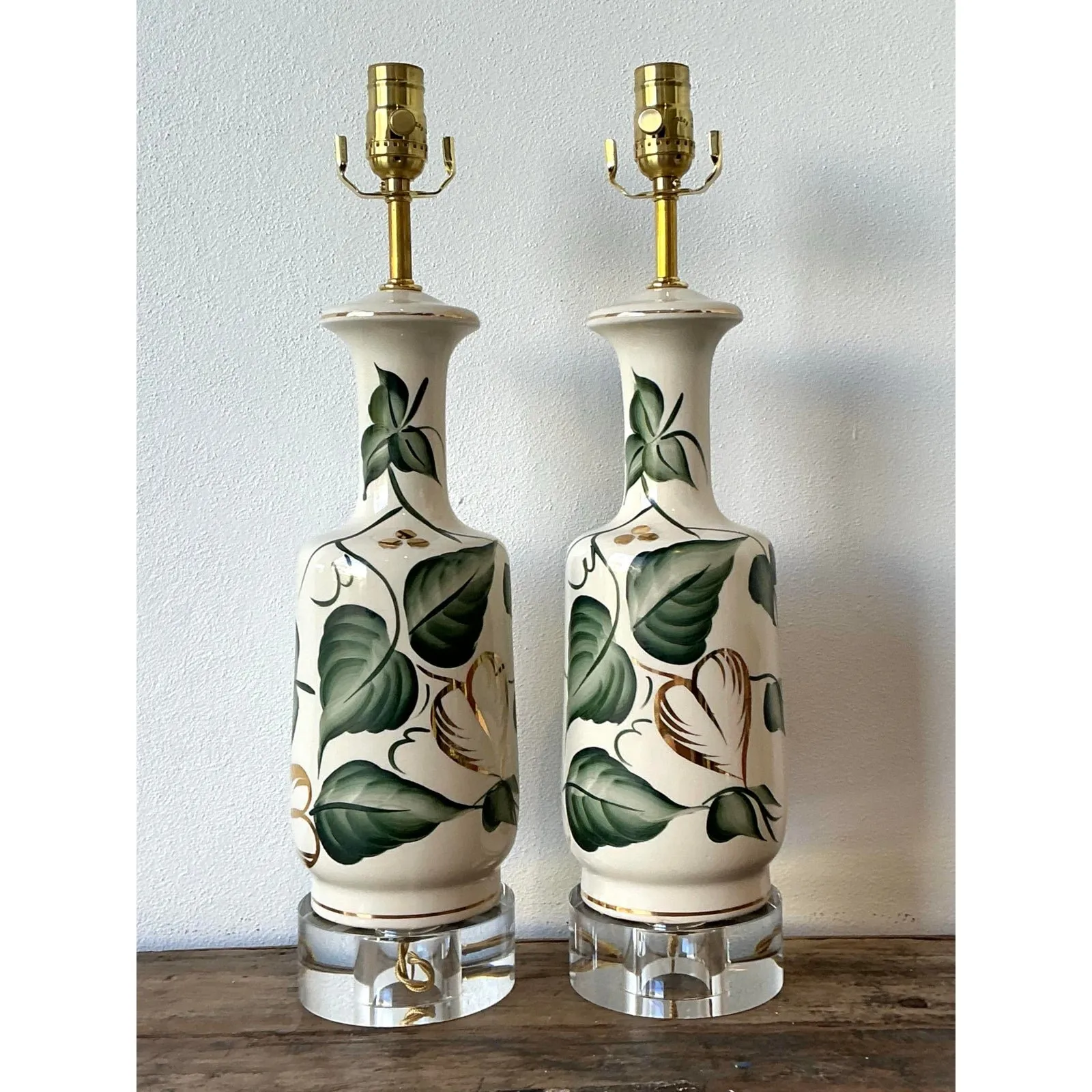 Vintage Glazed Ceramic Ivy Lamps - A Pair — additional photo 2