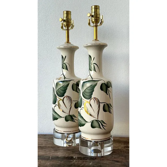 Vintage Glazed Ceramic Ivy Lamps - A Pair — additional photo 3